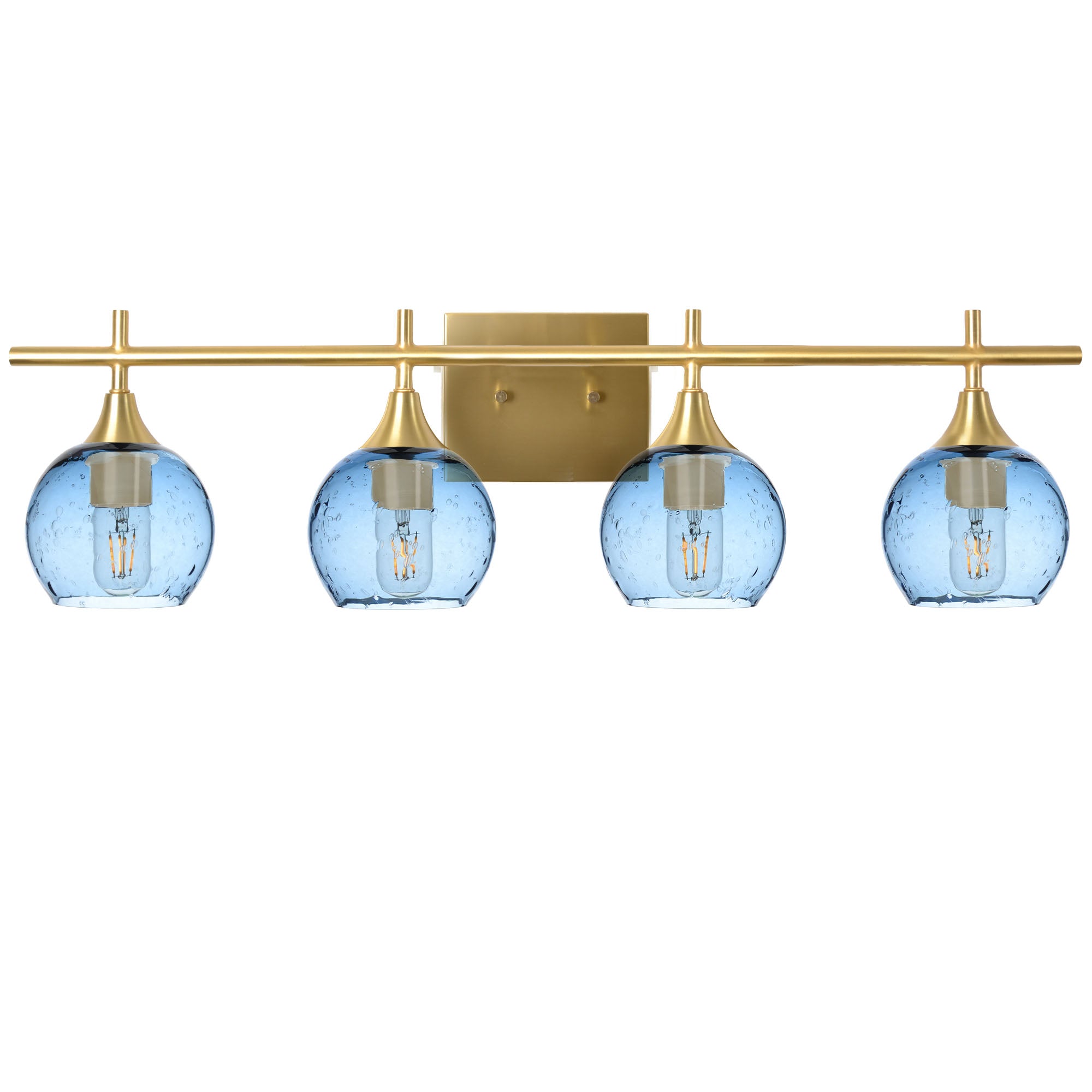 763 Lunar: 4 Light Wall Vanity-Glass-Bicycle Glass Co - Hotshop-Steel Blue-Polished Brass-Bicycle Glass Co