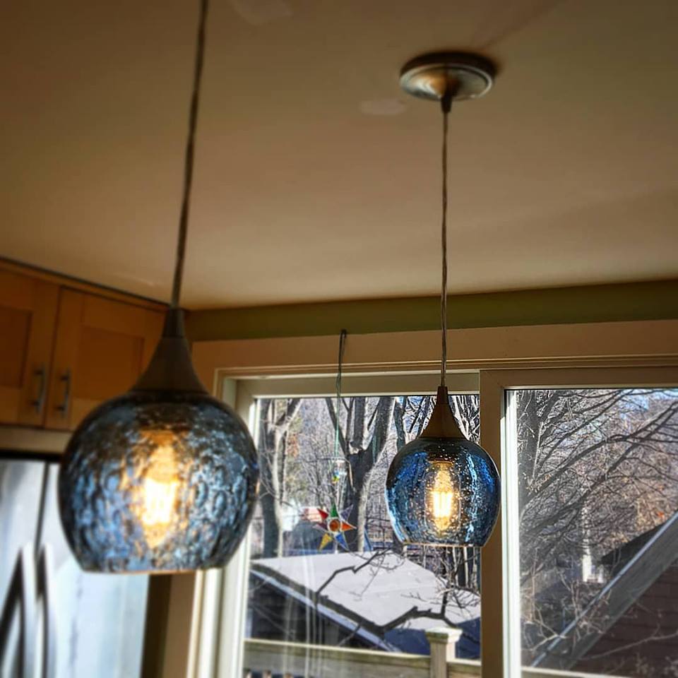 Lunar Single Pendant Light: Form No. 763-Pendant Lights-Bicycle Glass Co-Steel Blue-Bicycle Glass Co