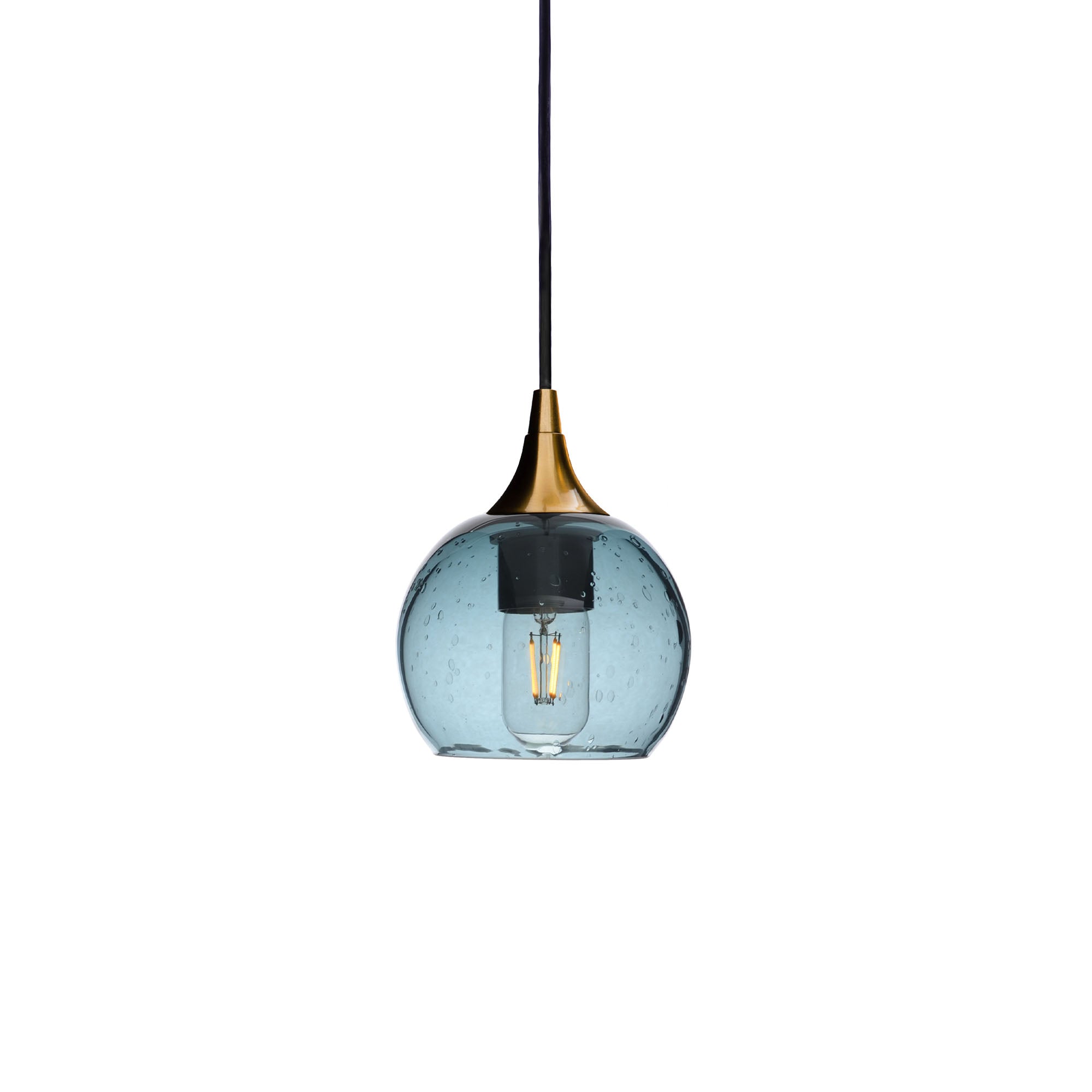 763 Lunar: Single Pendant Light-Glass-Bicycle Glass Co - Hotshop-Slate Gray-Polished Brass-Bicycle Glass Co