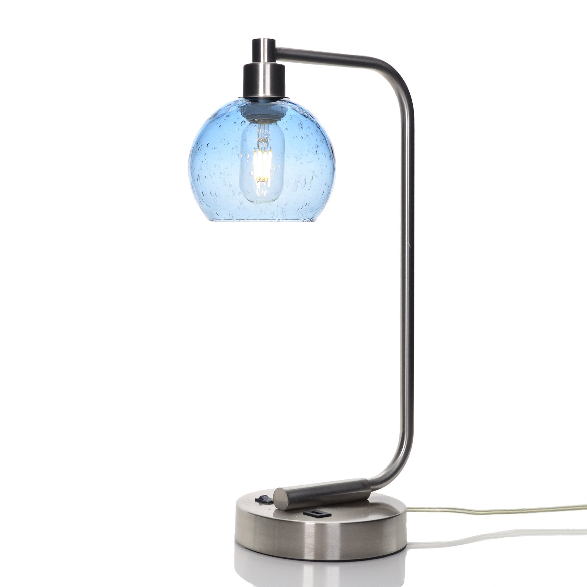 763 Lunar: Table Lamp-Glass-Bicycle Glass Co - Hotshop-Steel Blue-Brushed Nickel-4 Watt LED (+$0.00)-Bicycle Glass Co