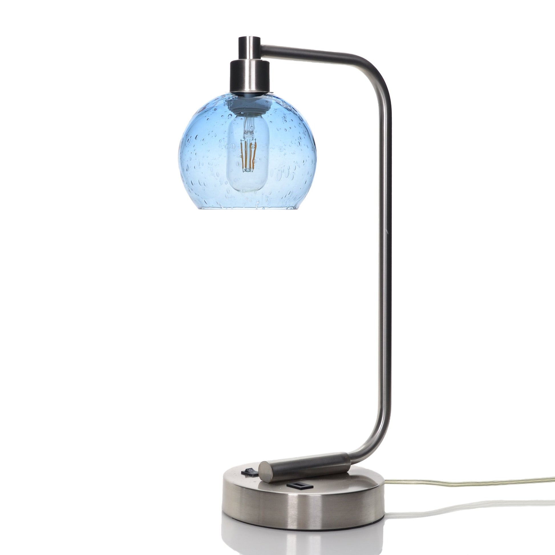763 Lunar: Table Lamp-Glass-Bicycle Glass Co - Hotshop-Steel Blue-Brushed Nickel-4 Watt LED (+$0.00)-Bicycle Glass Co