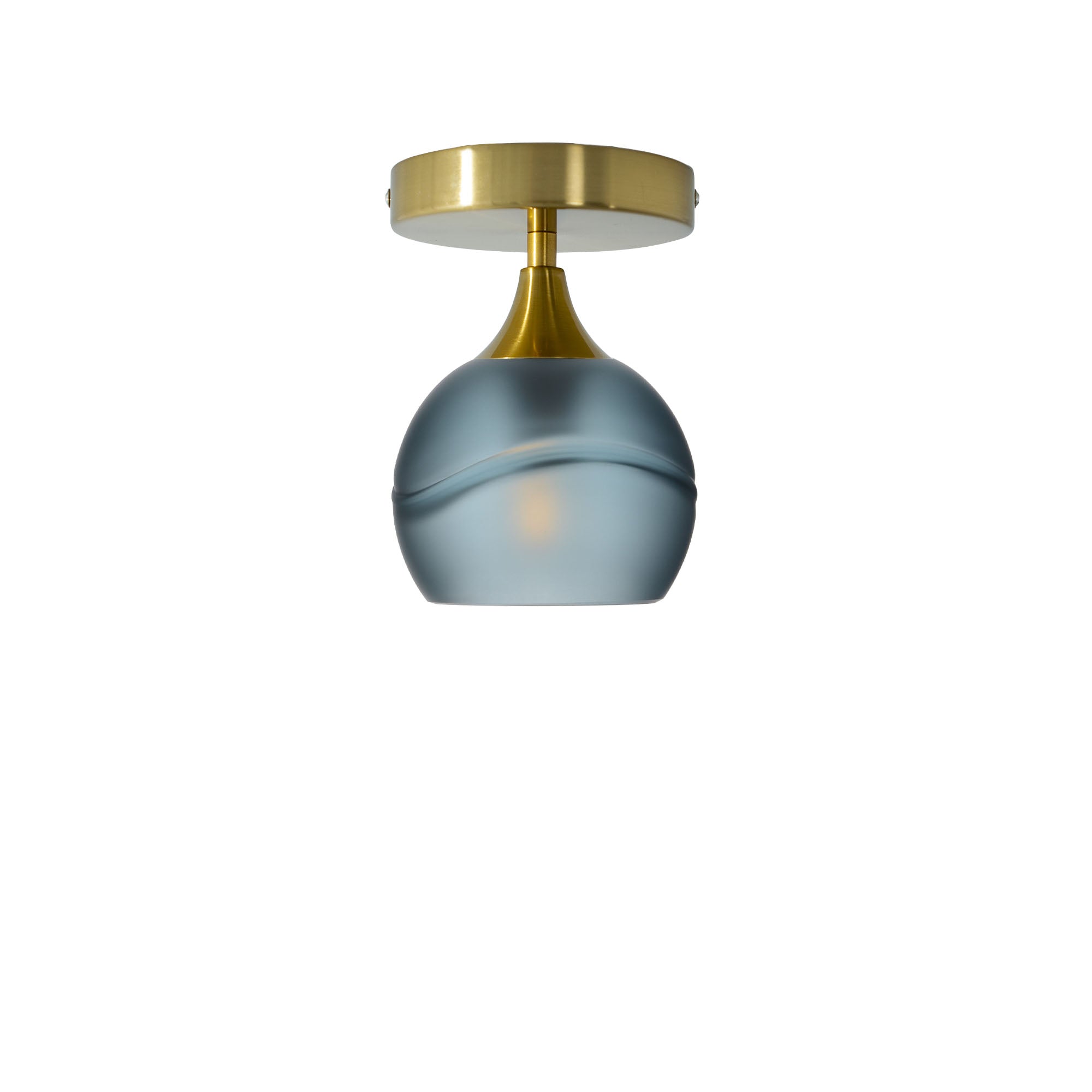 763 Semi-Flush-Bicycle Glass Co - Hotshop-Glacial-Slate Gray-Polished Brass-Bicycle Glass Co