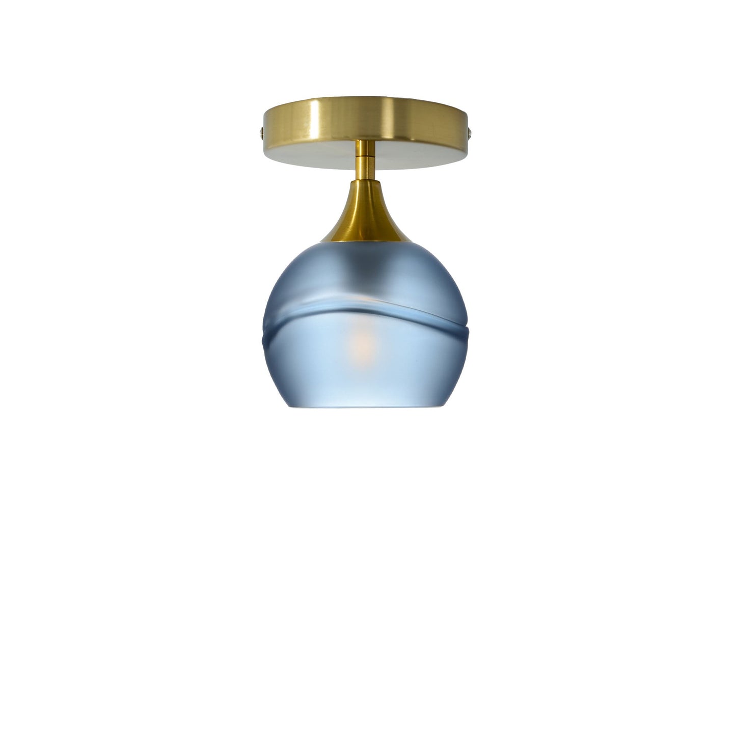 763 Semi-Flush-Bicycle Glass Co - Hotshop-Glacial-Steel Blue-Polished Brass-Bicycle Glass Co