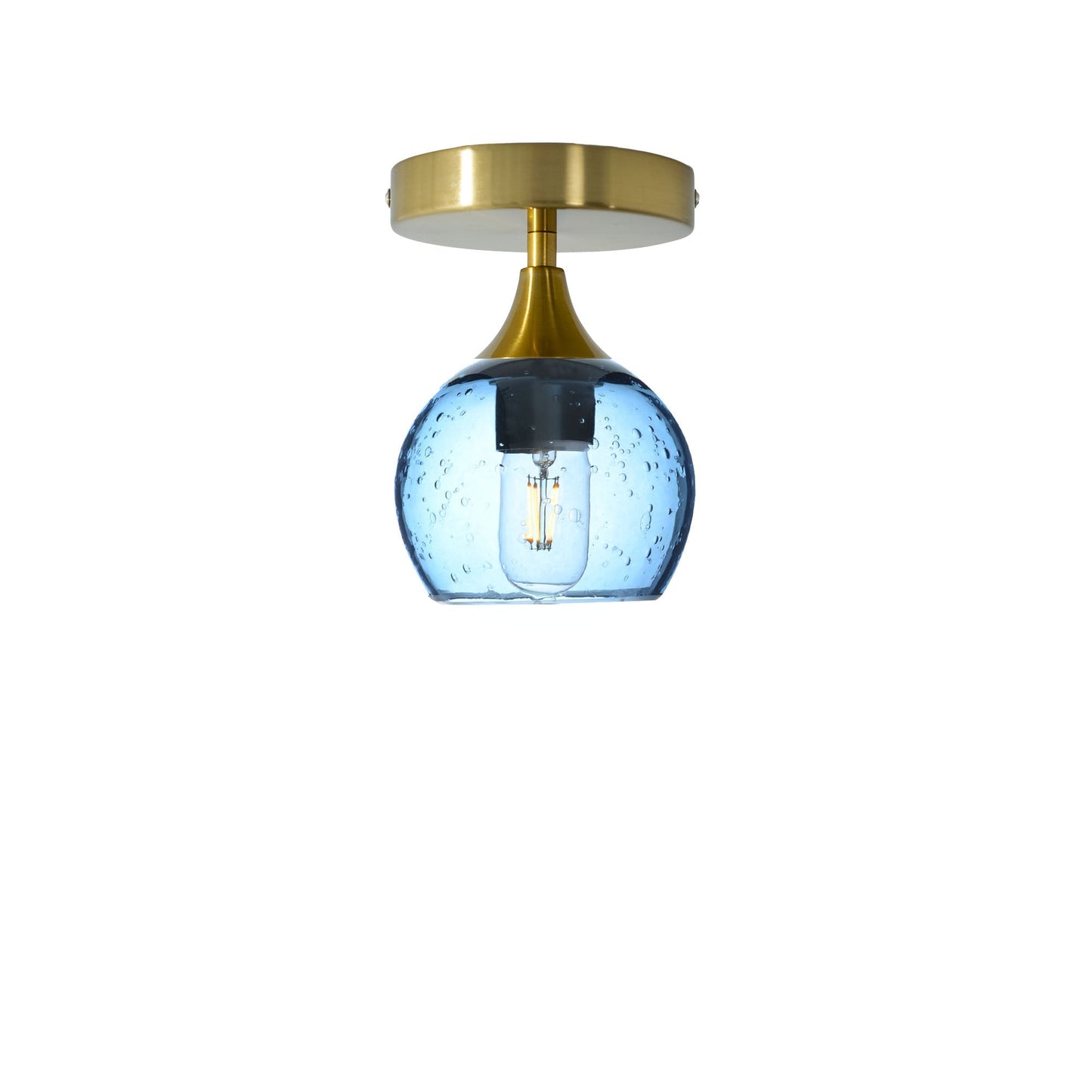 763 Semi-Flush-Bicycle Glass Co - Hotshop-Lunar-Steel Blue-Polished Brass-Bicycle Glass Co