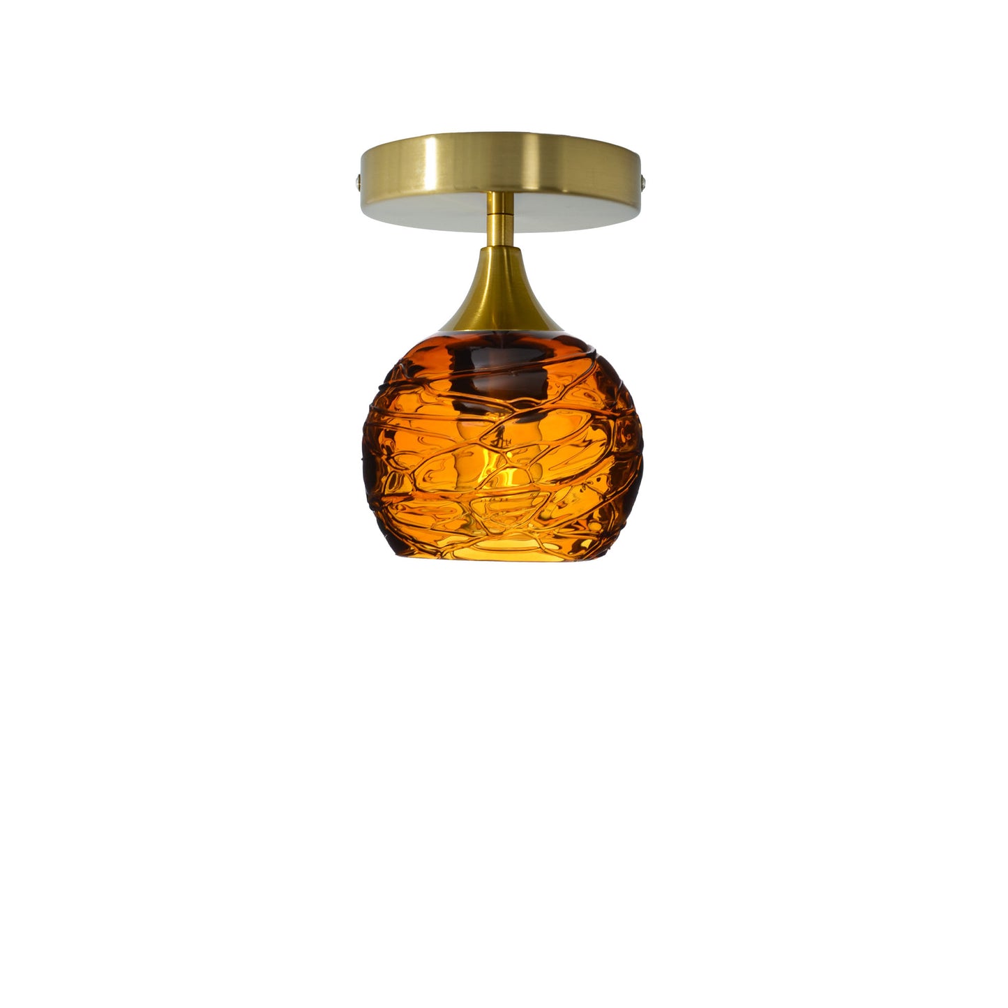 763 Semi-Flush-Bicycle Glass Co - Hotshop-Spun-Golden Amber-Polished Brass-Bicycle Glass Co
