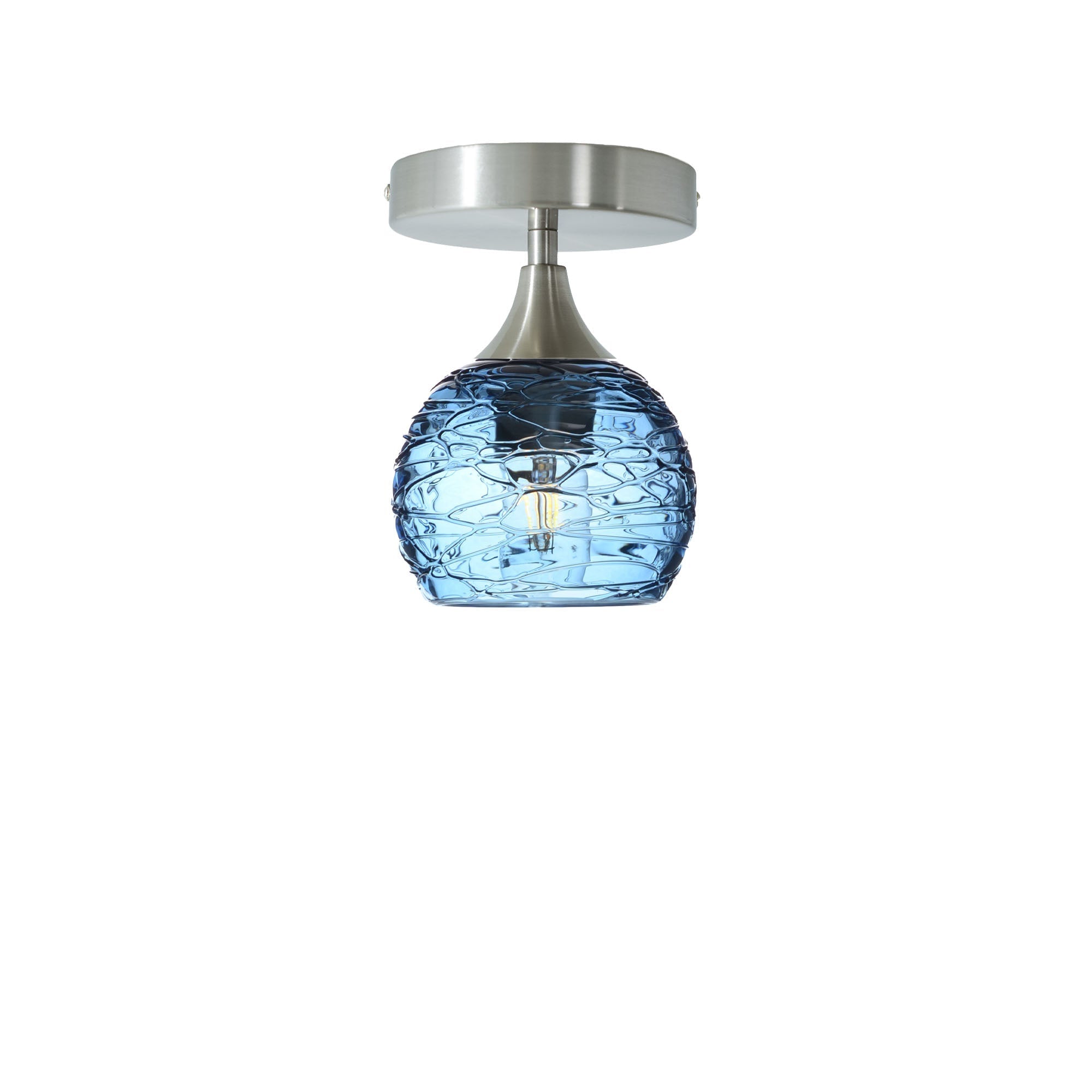 763 Semi-Flush-Bicycle Glass Co - Hotshop-Spun-Steel Blue-Brushed Nickel-Bicycle Glass Co