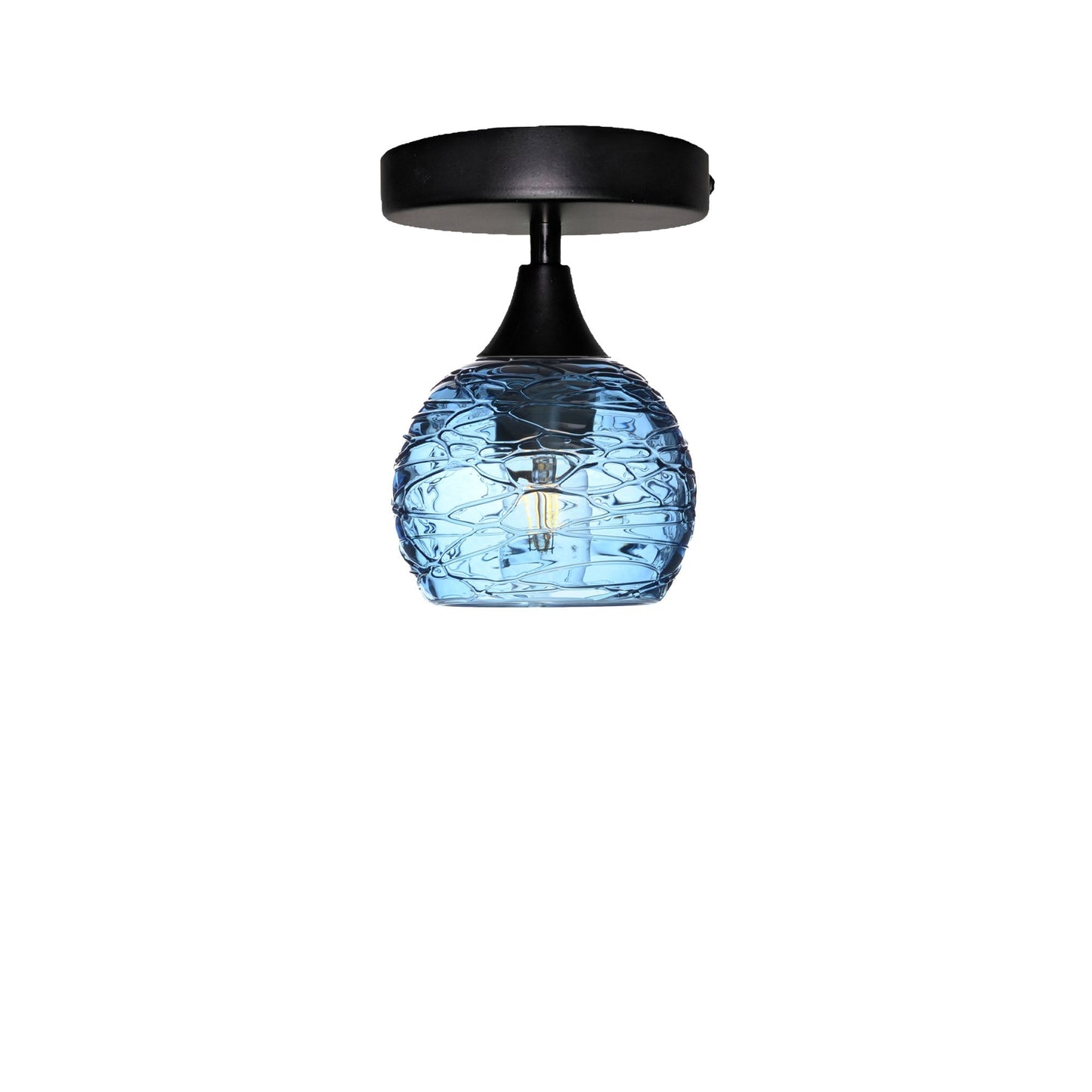 763 Semi-Flush-Bicycle Glass Co - Hotshop-Spun-Steel Blue-Matte Black-Bicycle Glass Co