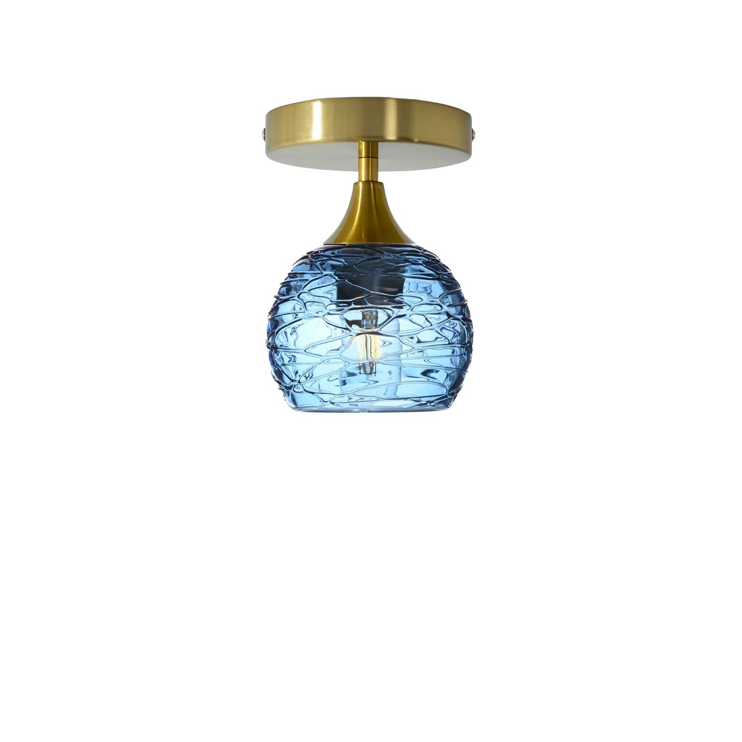 763 Semi-Flush-Bicycle Glass Co - Hotshop-Spun-Steel Blue-Polished Brass-Bicycle Glass Co