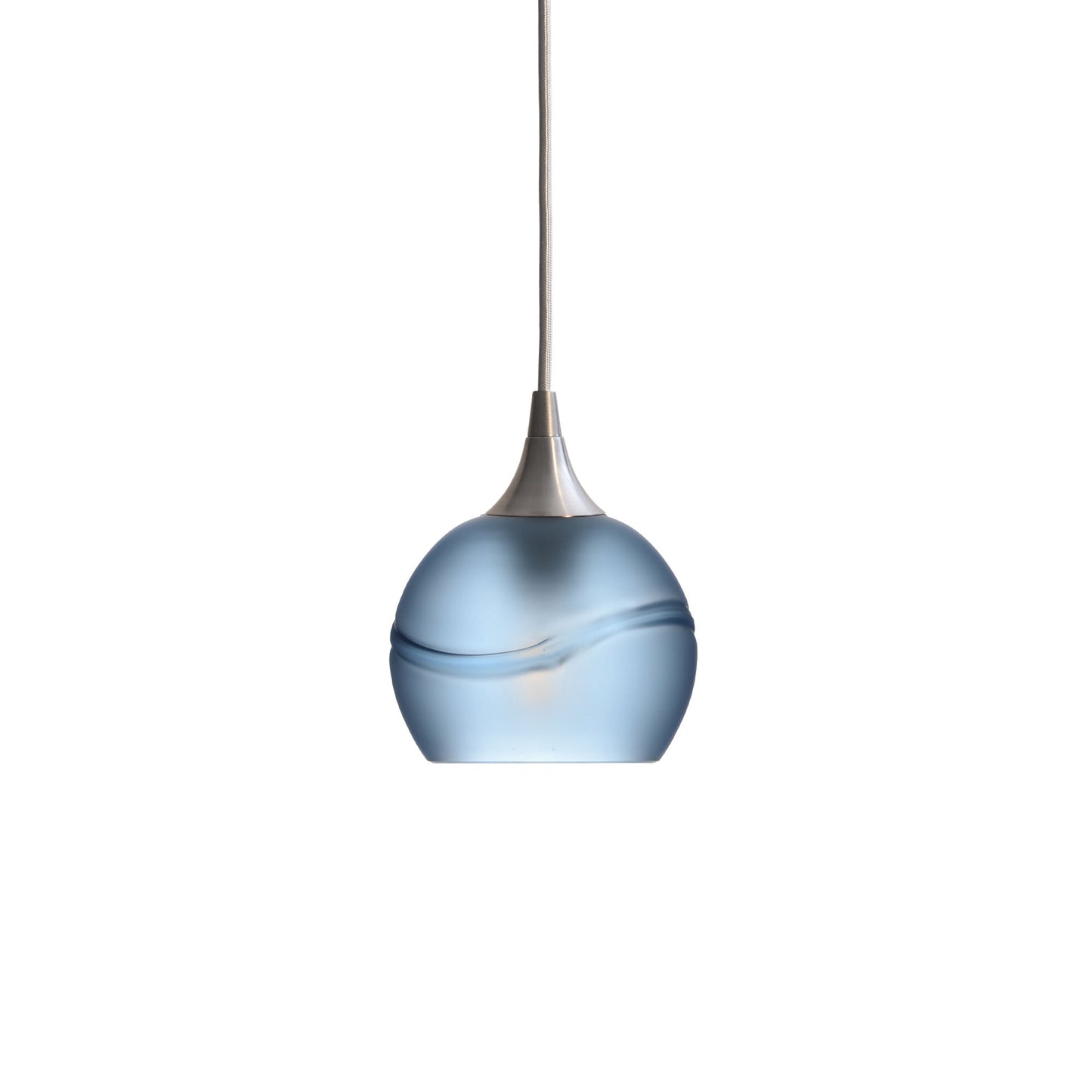 763 Single Pendant Light-Bicycle Glass Co-Brushed Nickel 15ft Cord + Track Mount-Glacial-Steel Blue-Bicycle Glass Co