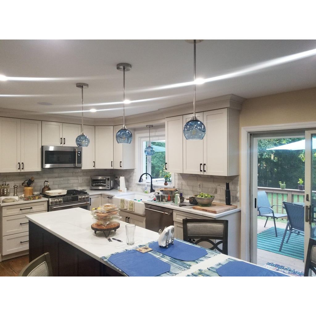 763 Single Pendant Light-Pendant Light-Bicycle Glass Co-Matte Black - 8ft Cord-Lunar-Steel Blue-Bicycle Glass Co
