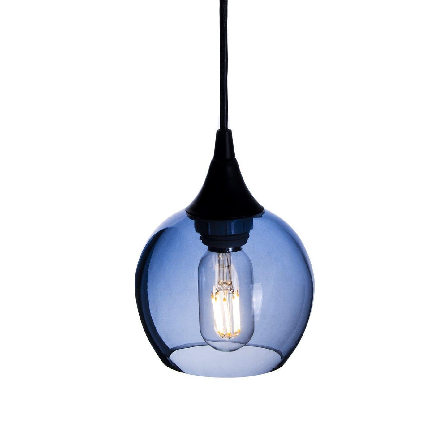 763 Single Pendant Light-Bicycle Glass Co-Matte Black - 4ft Cord-Lucent-Steel Blue-Bicycle Glass Co