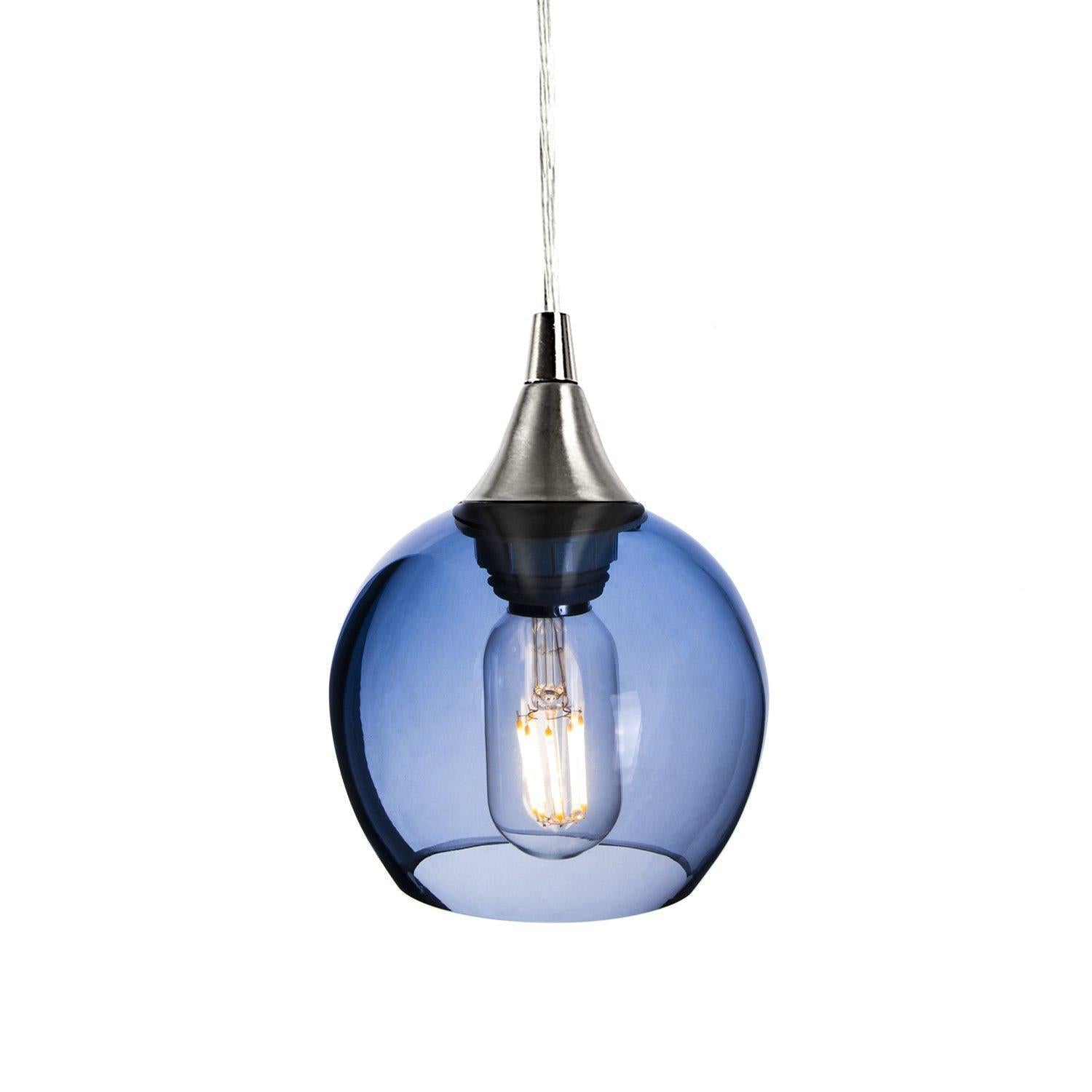763 Single Pendant Light-Bicycle Glass Co-Brushed Nickel - 4ft Cord-Lucent-Steel Blue-Bicycle Glass Co