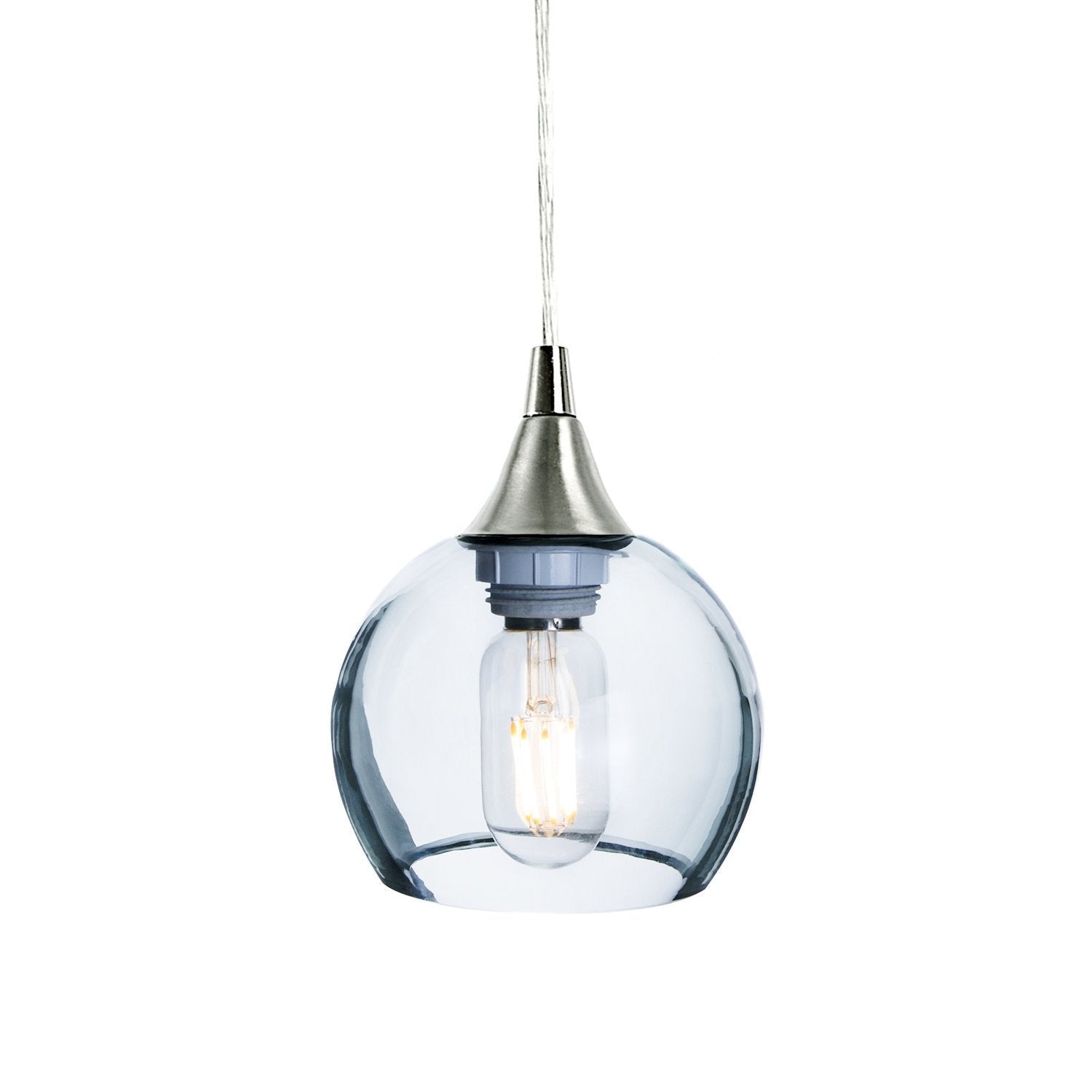 763 Single Pendant Light-Bicycle Glass Co-Brushed Nickel - 4ft Cord-Lucent-Eco Clear-Bicycle Glass Co