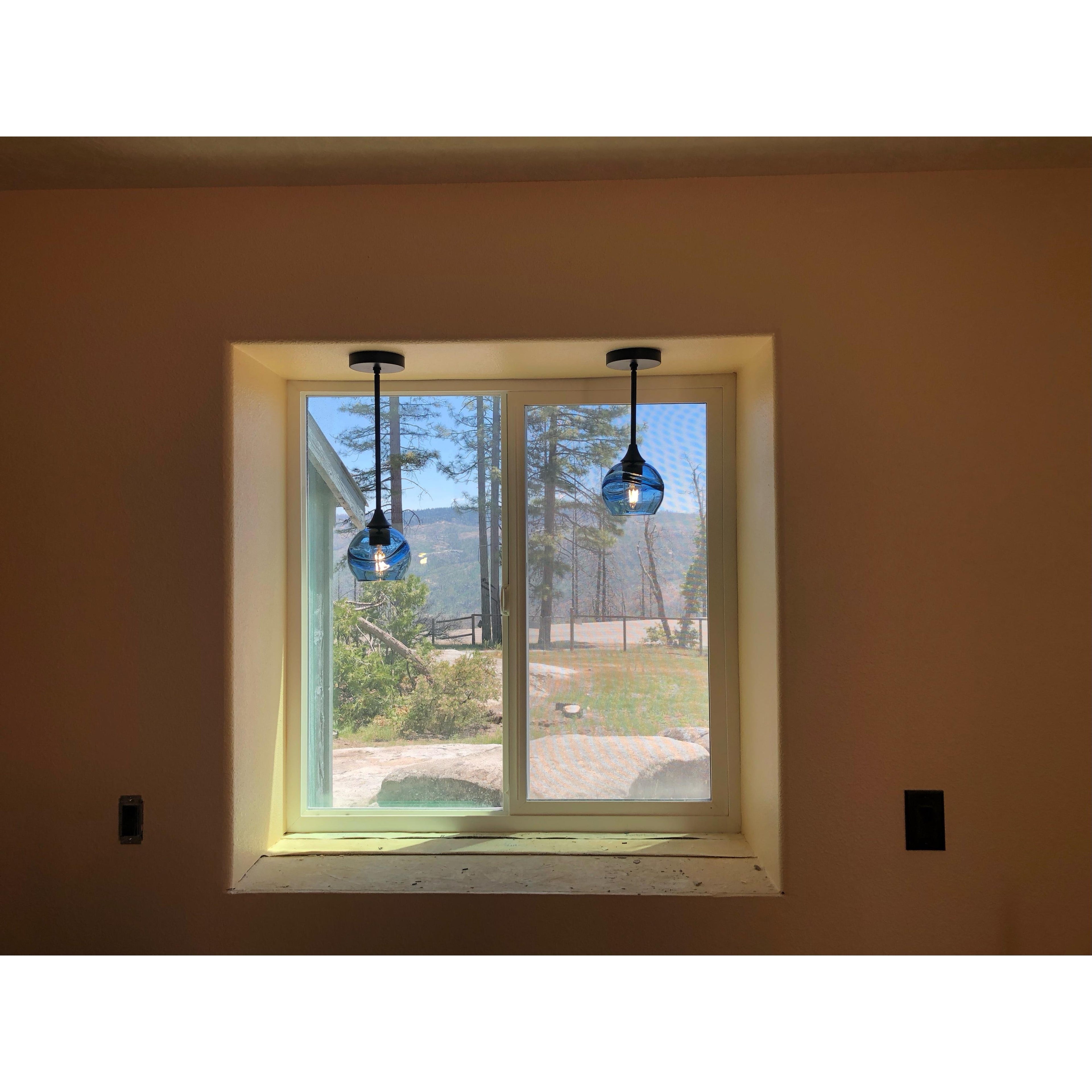 763 Single Pendant Light-Pendant Light-Bicycle Glass Co-Matte Black - 8ft Cord-Lunar-Steel Blue-Bicycle Glass Co