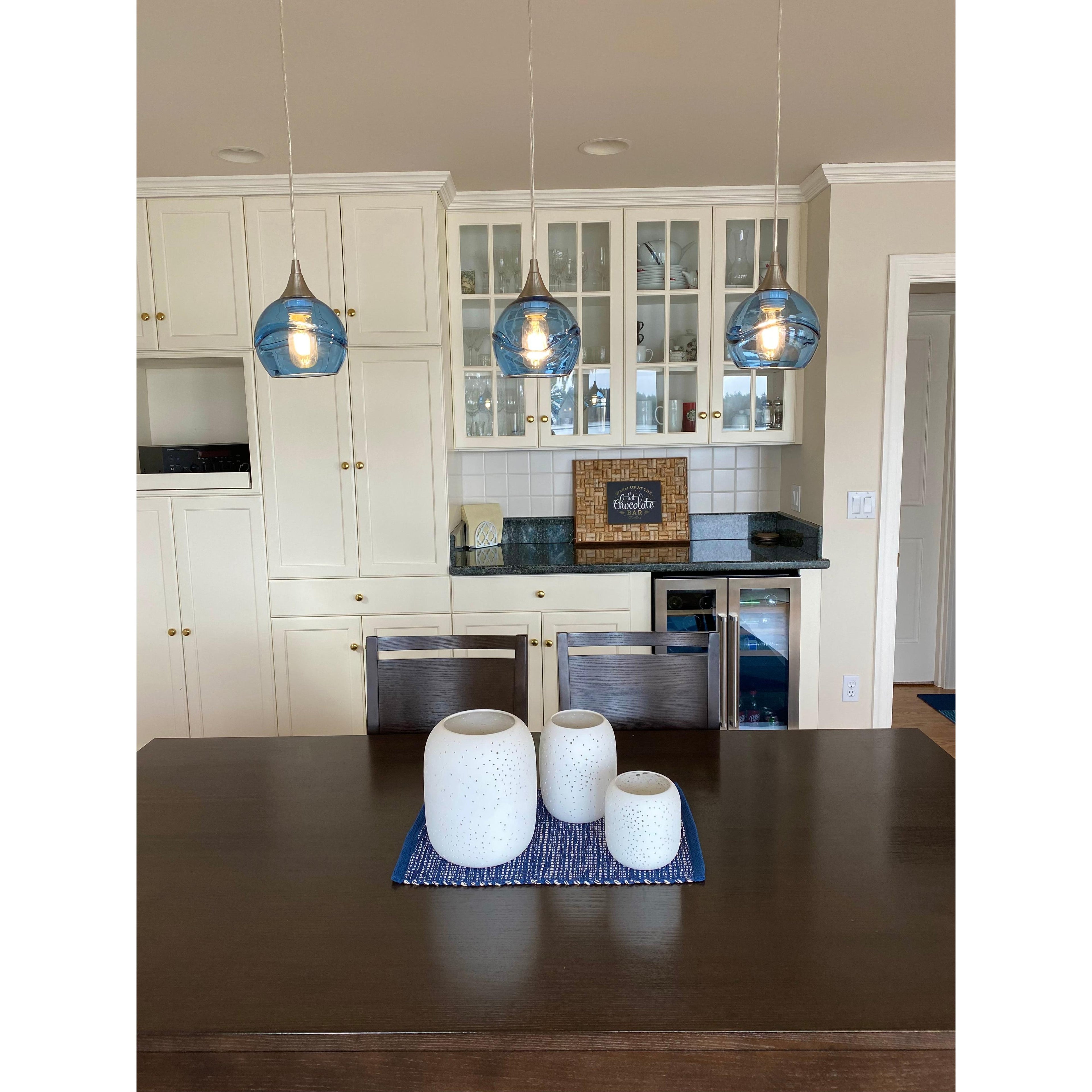 763 Single Pendant Light-Pendant Light-Bicycle Glass Co-Matte Black - 8ft Cord-Lunar-Steel Blue-Bicycle Glass Co
