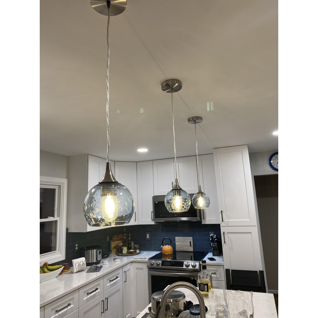 763 Single Pendant Light-Pendant Light-Bicycle Glass Co-Matte Black - 8ft Cord-Lunar-Steel Blue-Bicycle Glass Co