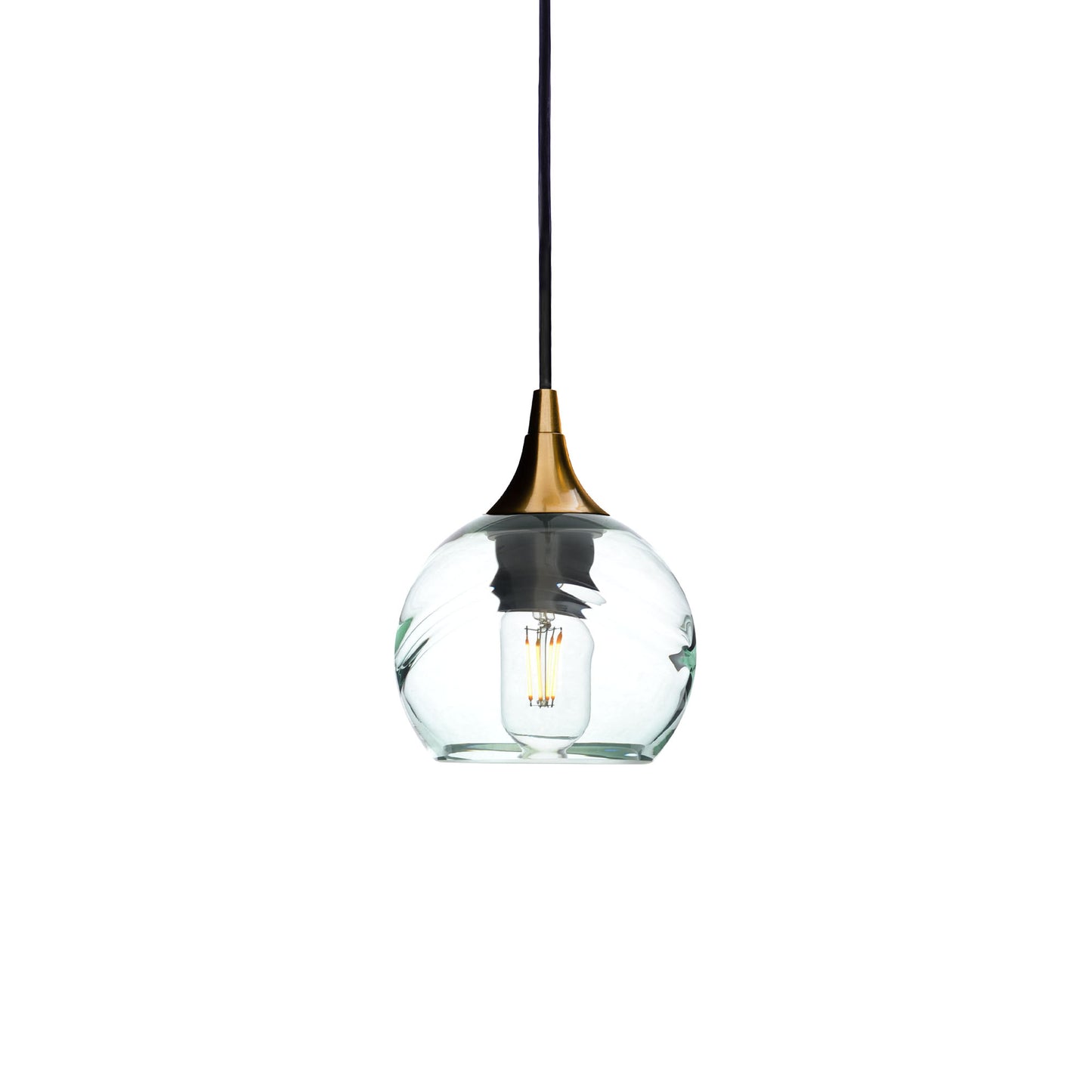 763 Single Pendant Light-Bicycle Glass Co-Polished Brass 15ft Cord + Track Mount-Swell-Eco Clear-Bicycle Glass Co