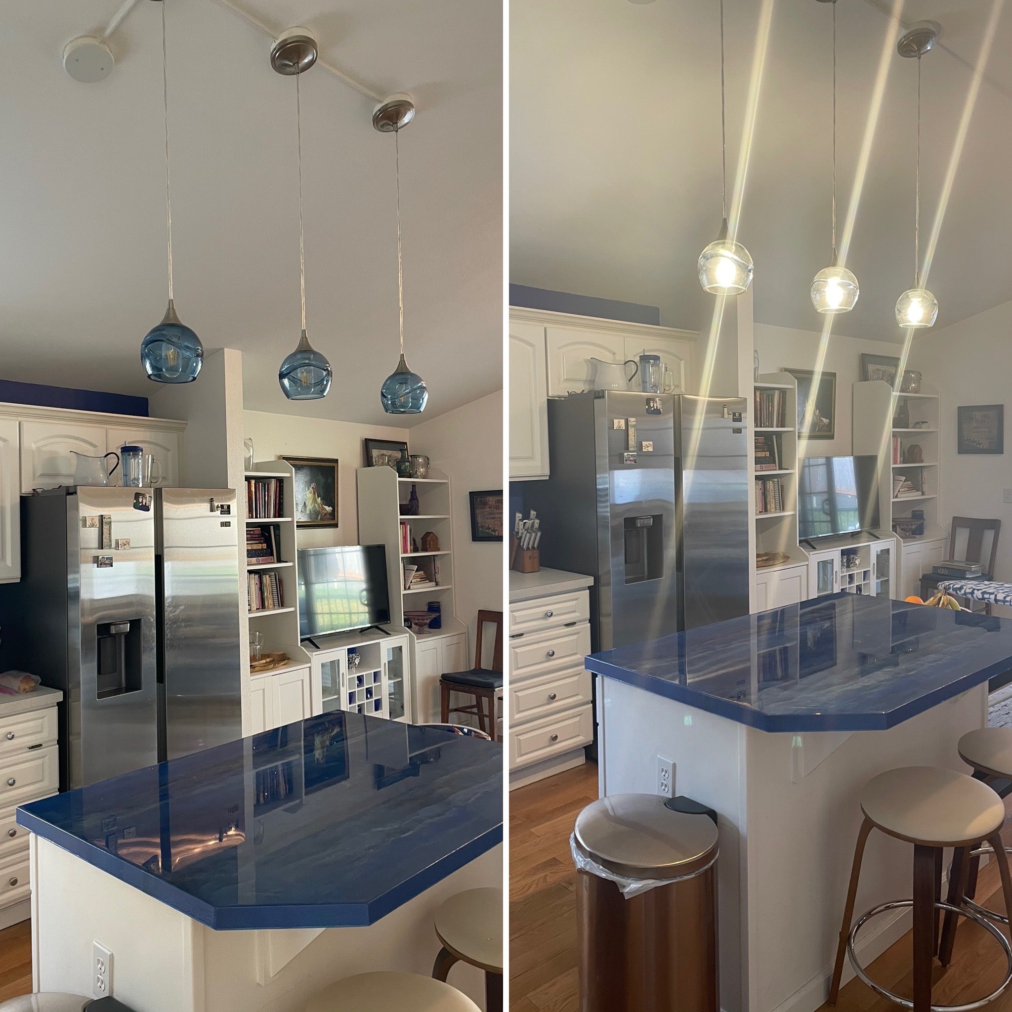 763 Single Pendant Light-Pendant Light-Bicycle Glass Co-Matte Black - 8ft Cord-Lunar-Steel Blue-Bicycle Glass Co