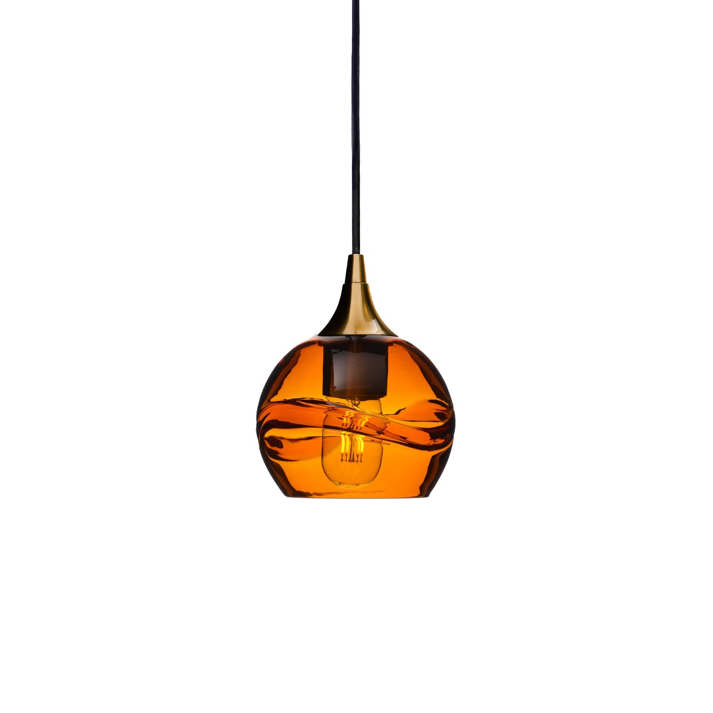 763 Single Pendant Light-Bicycle Glass Co-Polished Brass 15ft Cord + Track Mount-Swell-Golden Amber-Bicycle Glass Co