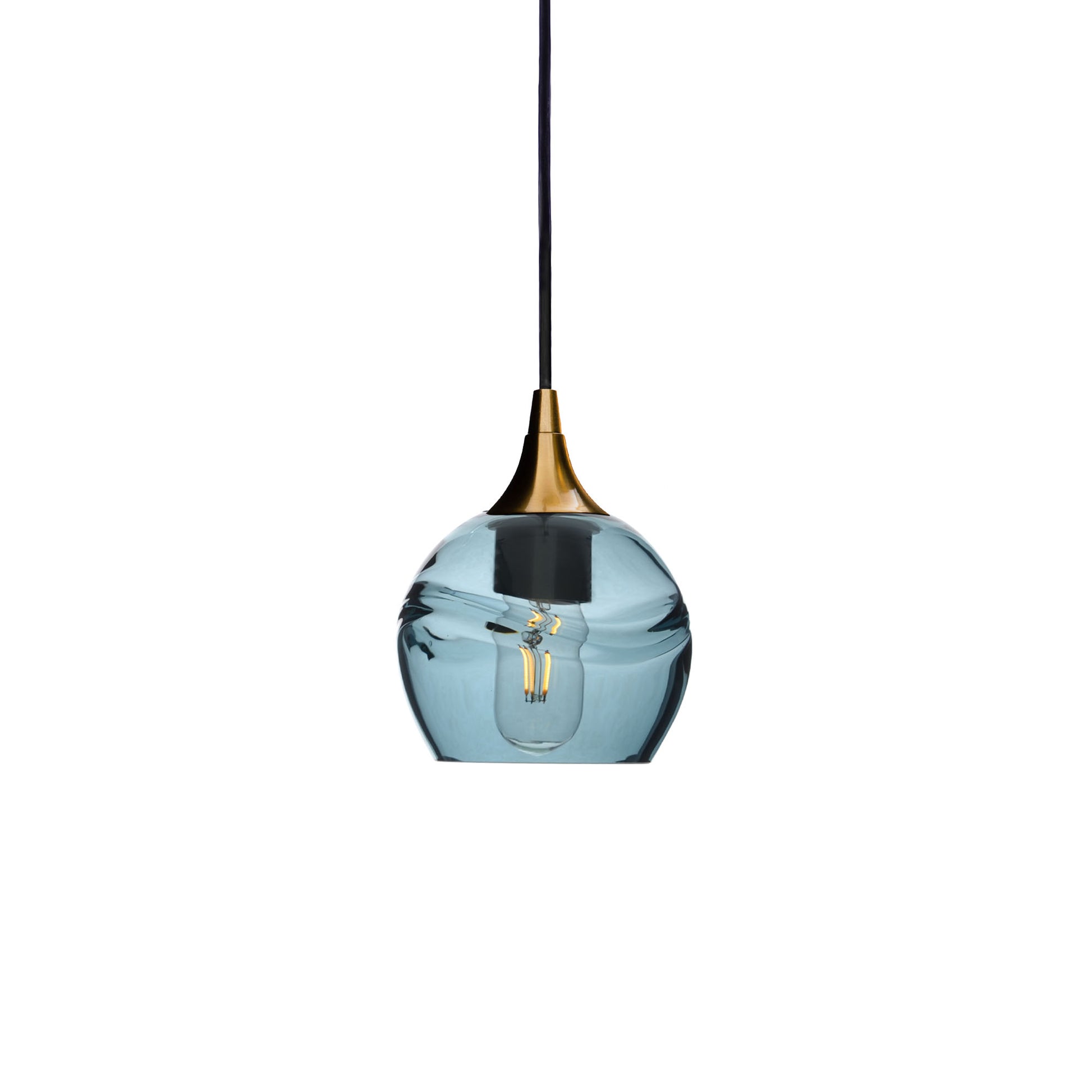 763 Single Pendant Light-Bicycle Glass Co-Polished Brass 15ft Cord + Track Mount-Swell-Slate Gray-Bicycle Glass Co