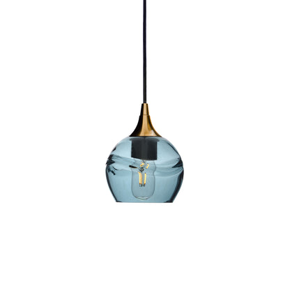 763 Single Pendant Light-Bicycle Glass Co-Polished Brass 15ft Cord + Track Mount-Swell-Slate Gray-Bicycle Glass Co
