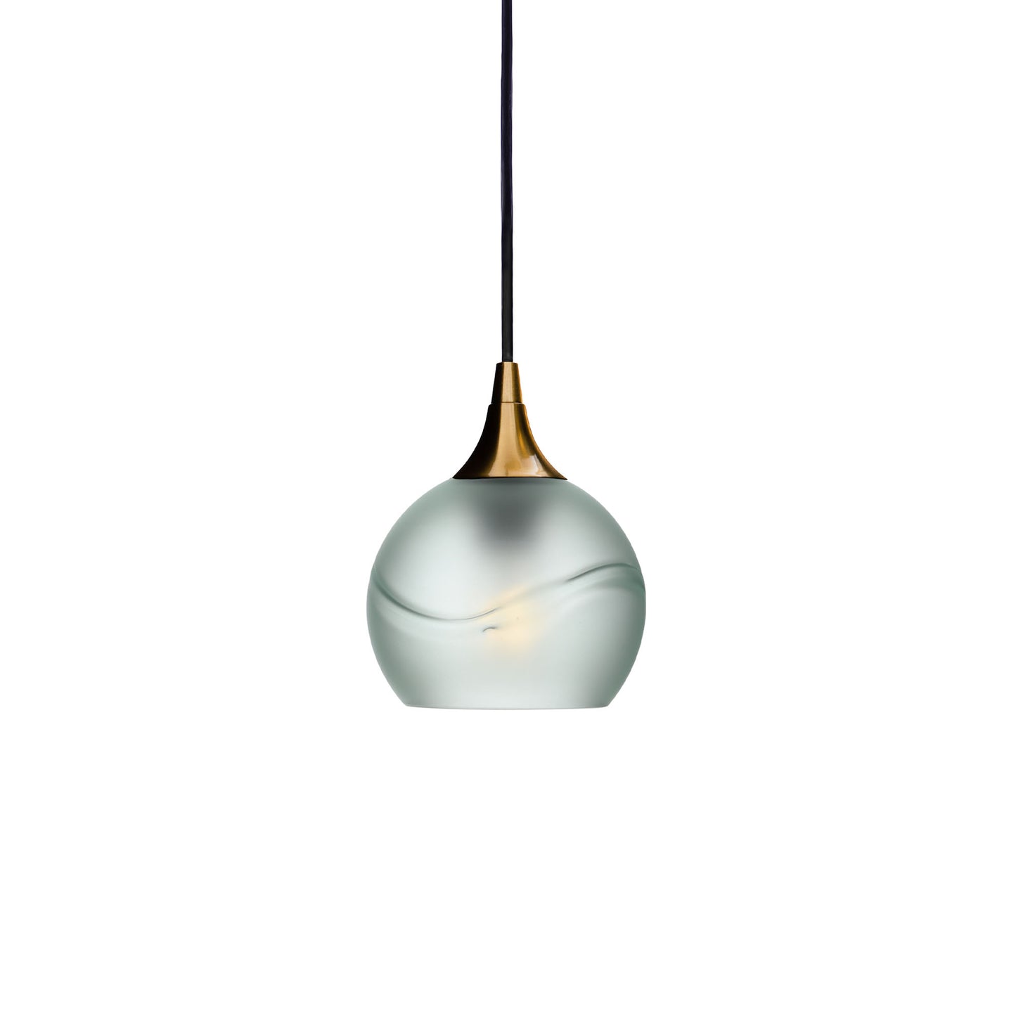 763 Single Pendant Light-Bicycle Glass Co-Polished Brass 15ft Cord + Track Mount-Glacial-Eco Clear-Bicycle Glass Co
