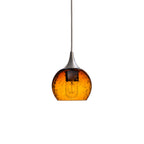 763 Single Pendant Light-Bicycle Glass Co-Brushed Nickel 15ft Cord + Track Mount-Lunar-Golden Amber-Bicycle Glass Co