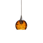 763 Single Pendant Light-Bicycle Glass Co-Brushed Nickel 15ft Cord + Track Mount-Spun-Golden Amber-Bicycle Glass Co