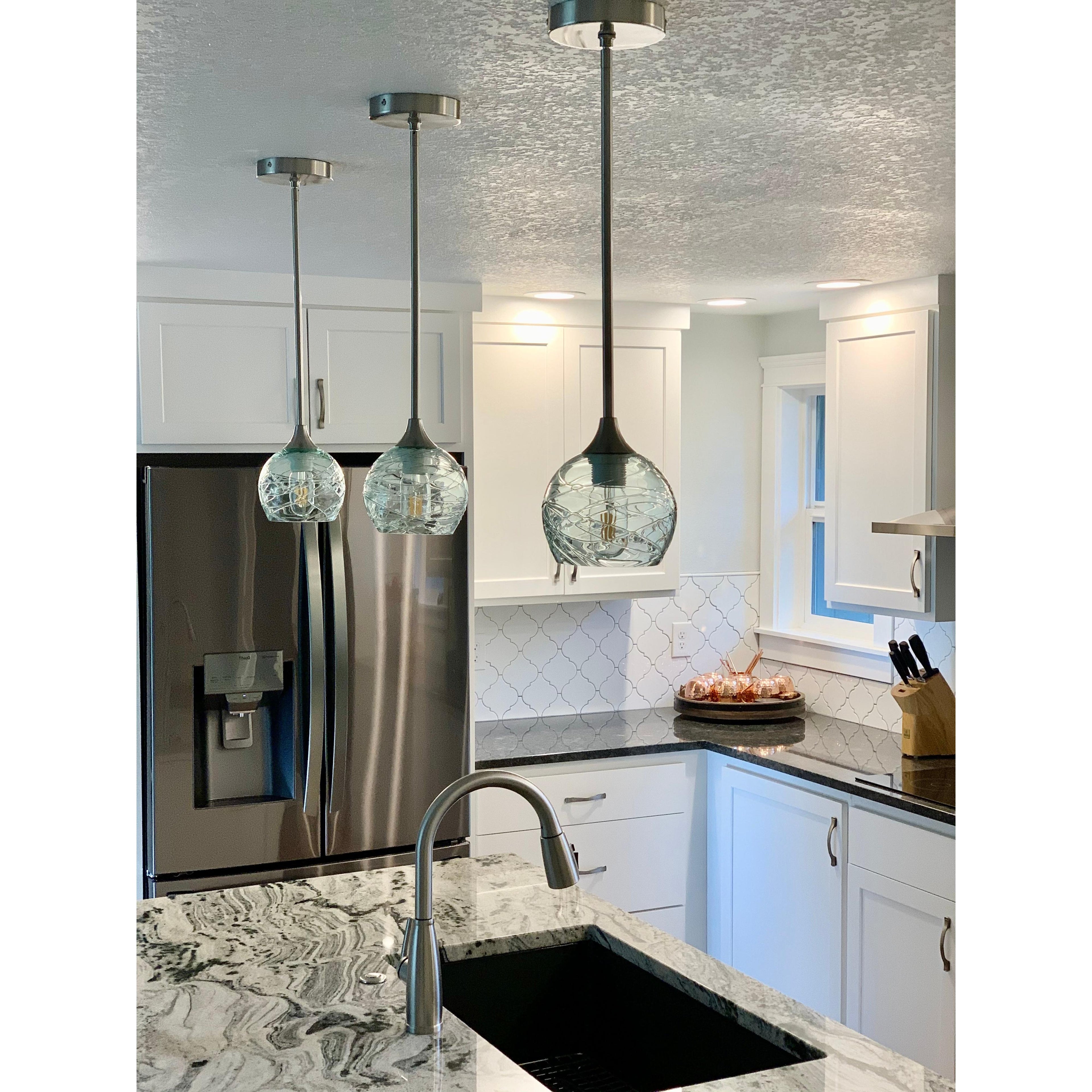 763 Single Pendant Light-Pendant Light-Bicycle Glass Co-Matte Black - 8ft Cord-Lunar-Steel Blue-Bicycle Glass Co