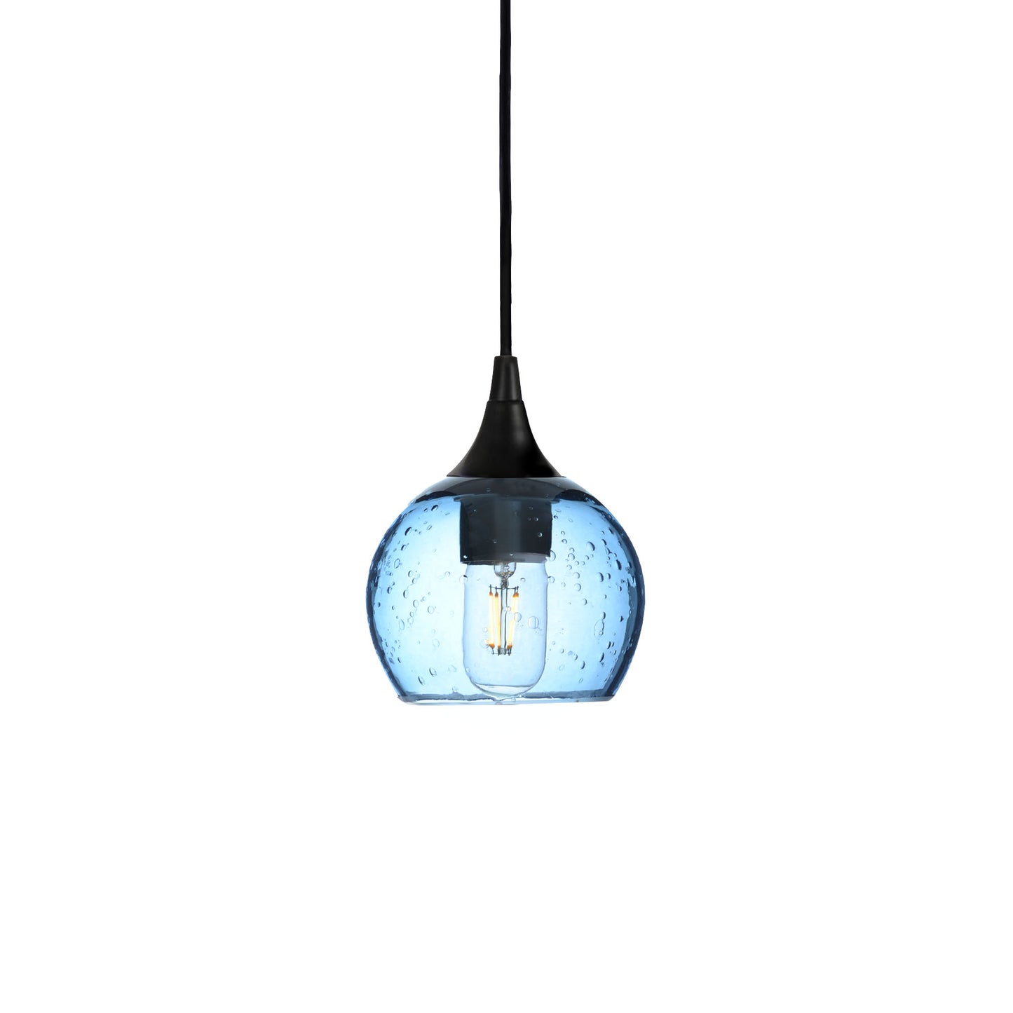 763 Single Pendant Light-Bicycle Glass Co-Matte Black 15ft Cord + Track Mount-Lunar-Steel Blue-Bicycle Glass Co