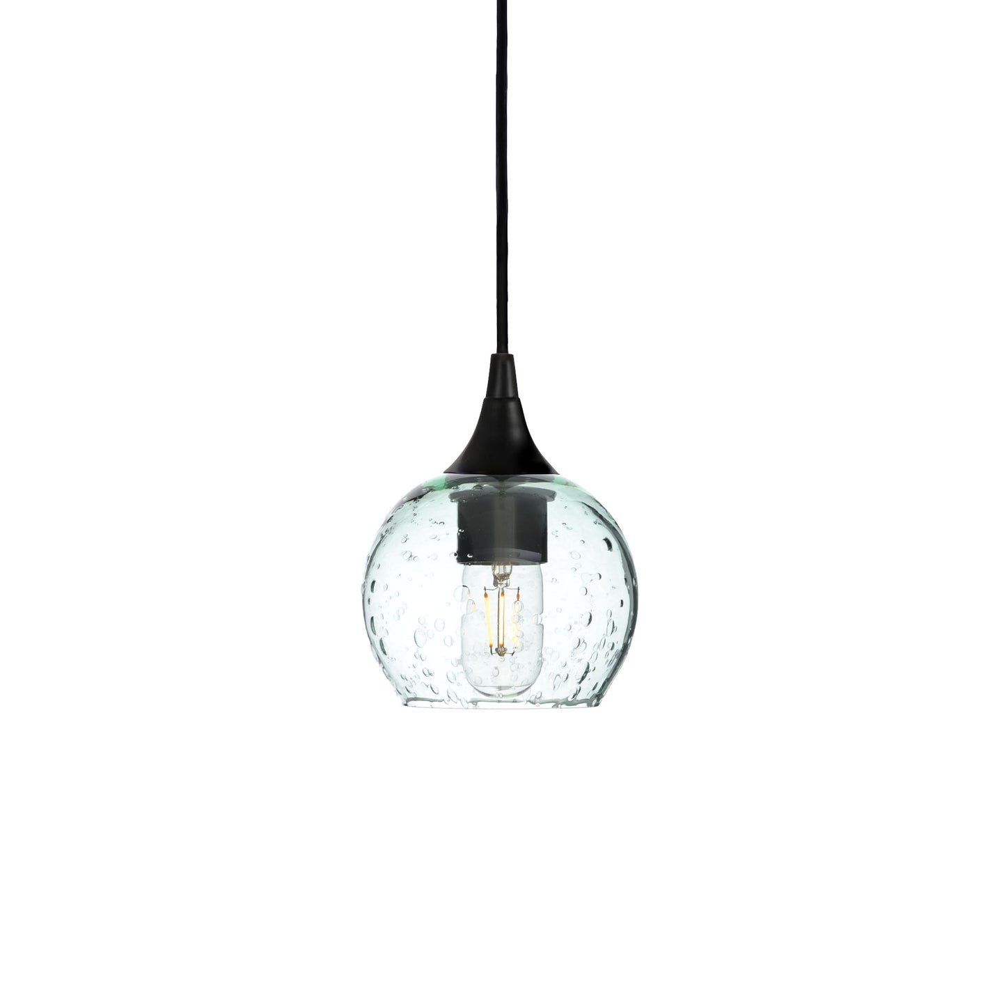763 Single Pendant Light-Bicycle Glass Co-Matte Black 15ft Cord + Track Mount-Lunar-Eco Clear-Bicycle Glass Co