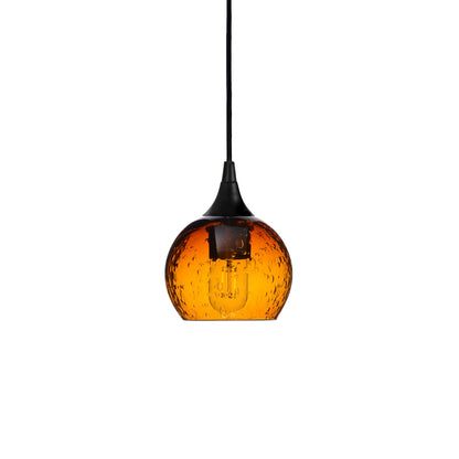 763 Single Pendant Light-Bicycle Glass Co-Matte Black 15ft Cord + Track Mount-Lunar-Golden Amber-Bicycle Glass Co