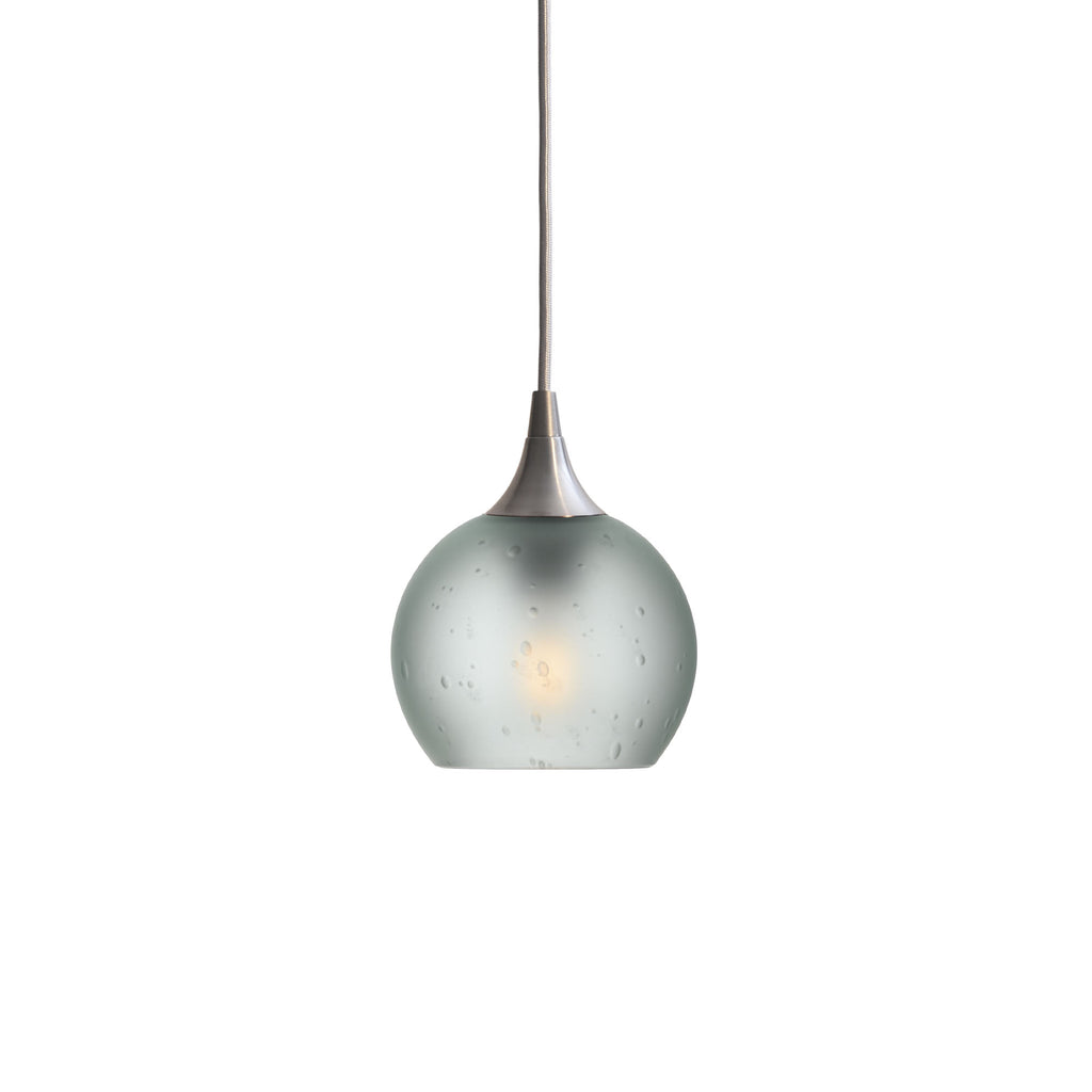 763 Single Pendant Light-Bicycle Glass Co-Brushed Nickel 15ft Cord + Track Mount-Celestial-Eco Clear-Bicycle Glass Co