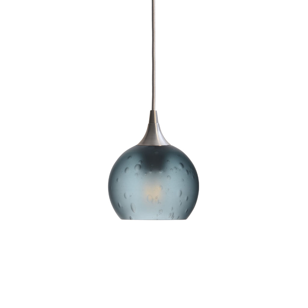 763 Single Pendant Light-Bicycle Glass Co-Brushed Nickel 15ft Cord + Track Mount-Celestial-Slate Gray-Bicycle Glass Co