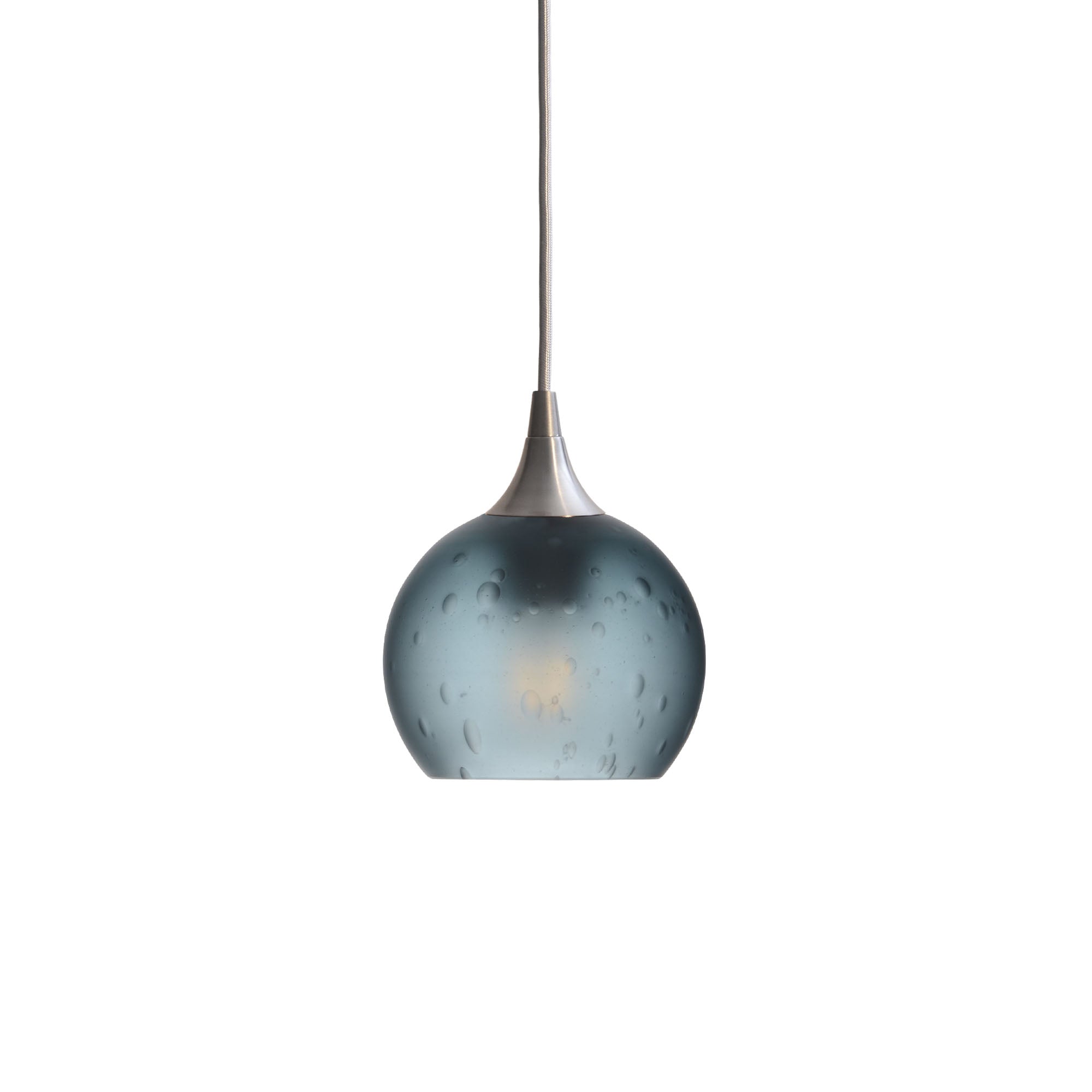 763 Single Pendant Light-Bicycle Glass Co-Brushed Nickel 15ft Cord + Track Mount-Celestial-Slate Gray-Bicycle Glass Co