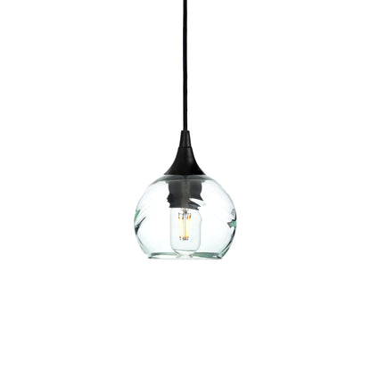 763 Single Pendant Light-Bicycle Glass Co-Matte Black 15ft Cord + Track Mount-Swell-Eco Clear-Bicycle Glass Co