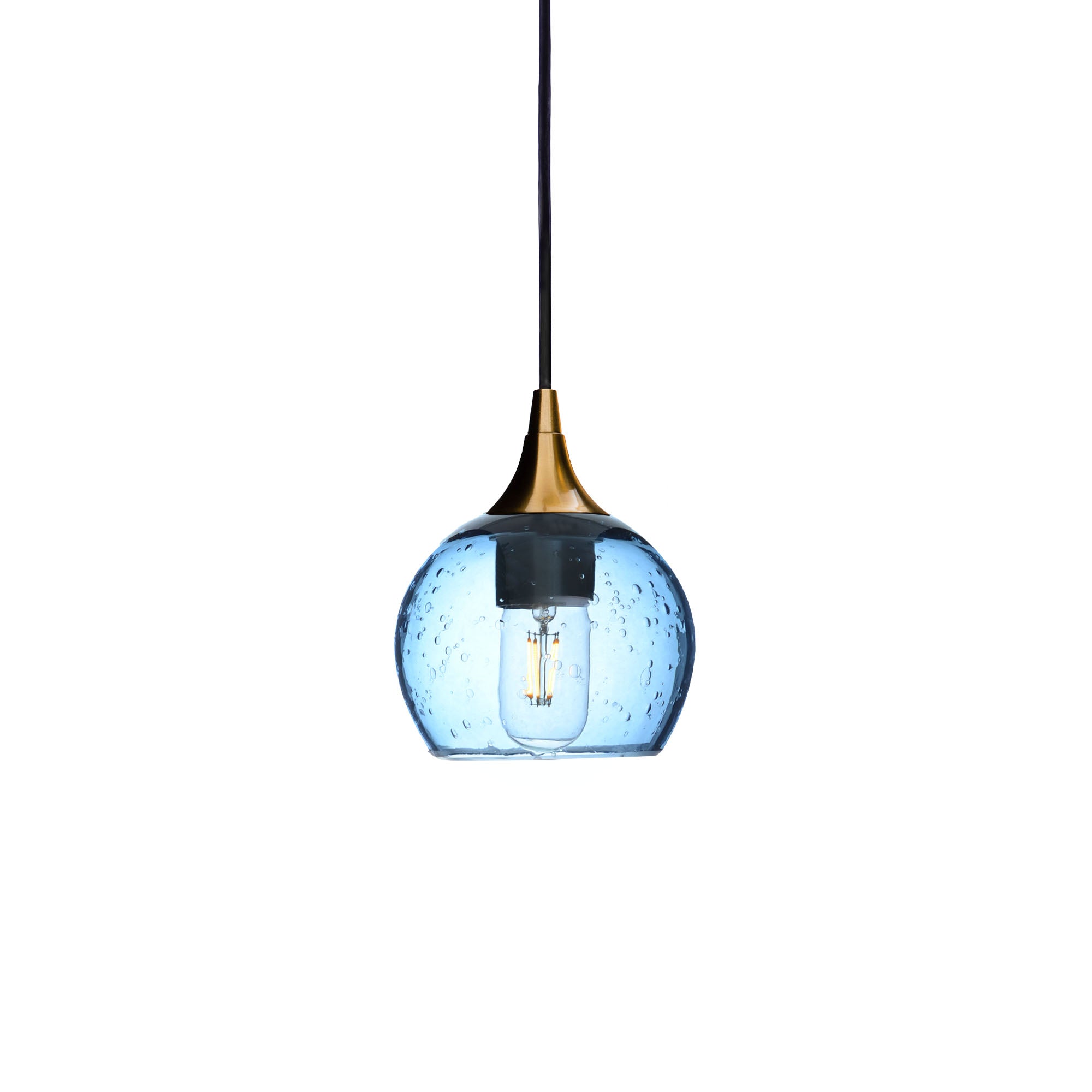 763 Single Pendant Light-Bicycle Glass Co-Polished Brass 15ft Cord + Track Mount-Lunar-Steel Blue-Bicycle Glass Co