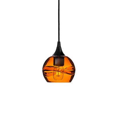 763 Single Pendant Light-Bicycle Glass Co-Matte Black 15ft Cord + Track Mount-Swell-Golden Amber-Bicycle Glass Co