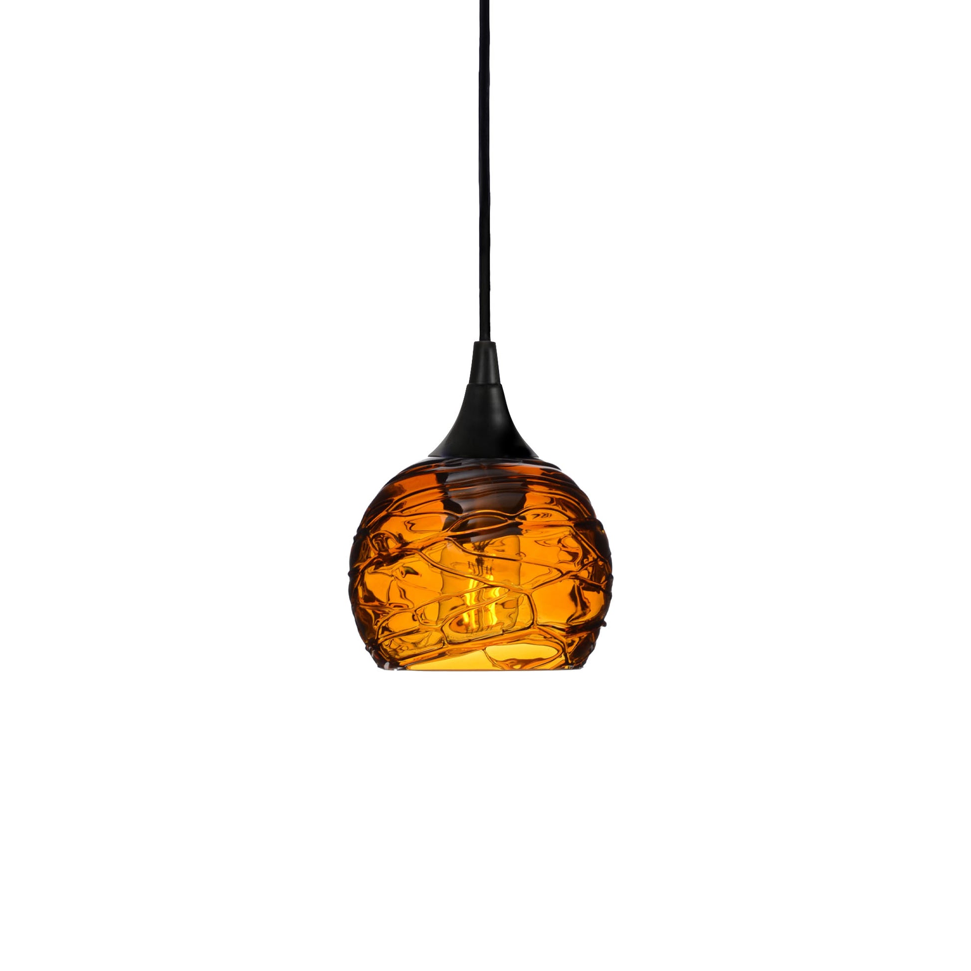 763 Single Pendant Light-Bicycle Glass Co-Matte Black 15ft Cord + Track Mount-Spun-Golden Amber-Bicycle Glass Co