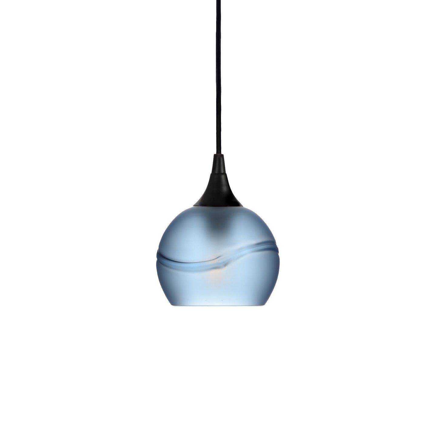 763 Single Pendant Light-Bicycle Glass Co-Matte Black 15ft Cord + Track Mount-Glacial-Steel Blue-Bicycle Glass Co