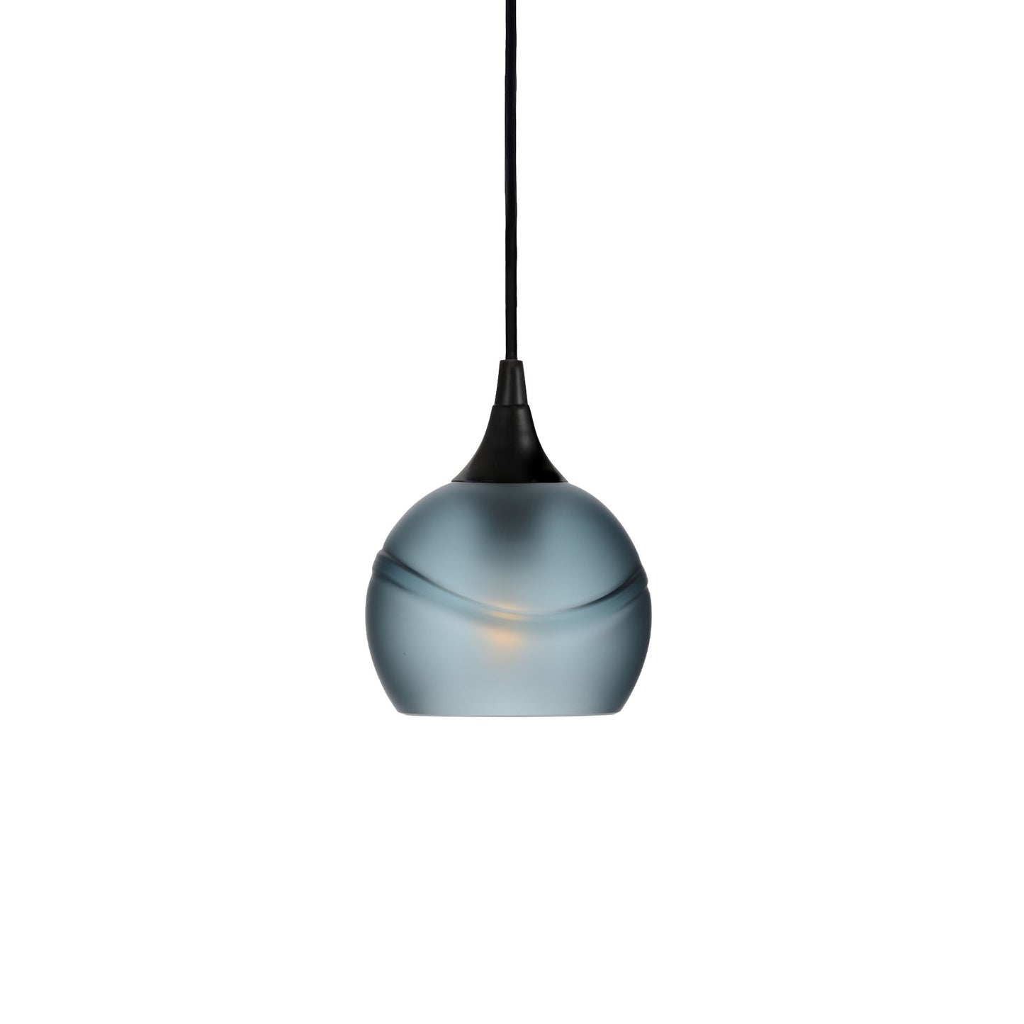 763 Single Pendant Light-Bicycle Glass Co-Matte Black 15ft Cord + Track Mount-Glacial-Slate Gray-Bicycle Glass Co