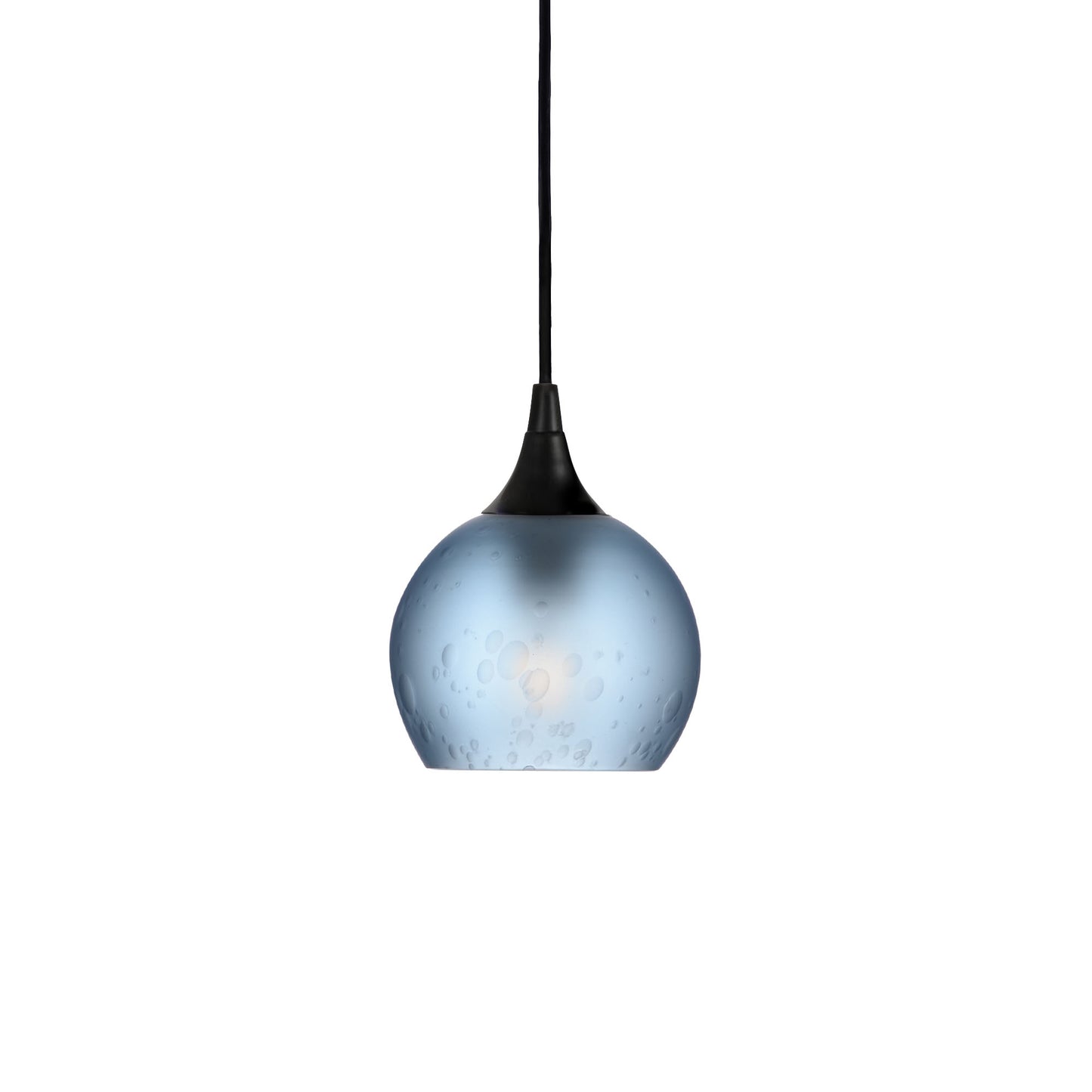 763 Single Pendant Light-Bicycle Glass Co-Matte Black 15ft Cord + Track Mount-Celestial-Steel Blue-Bicycle Glass Co