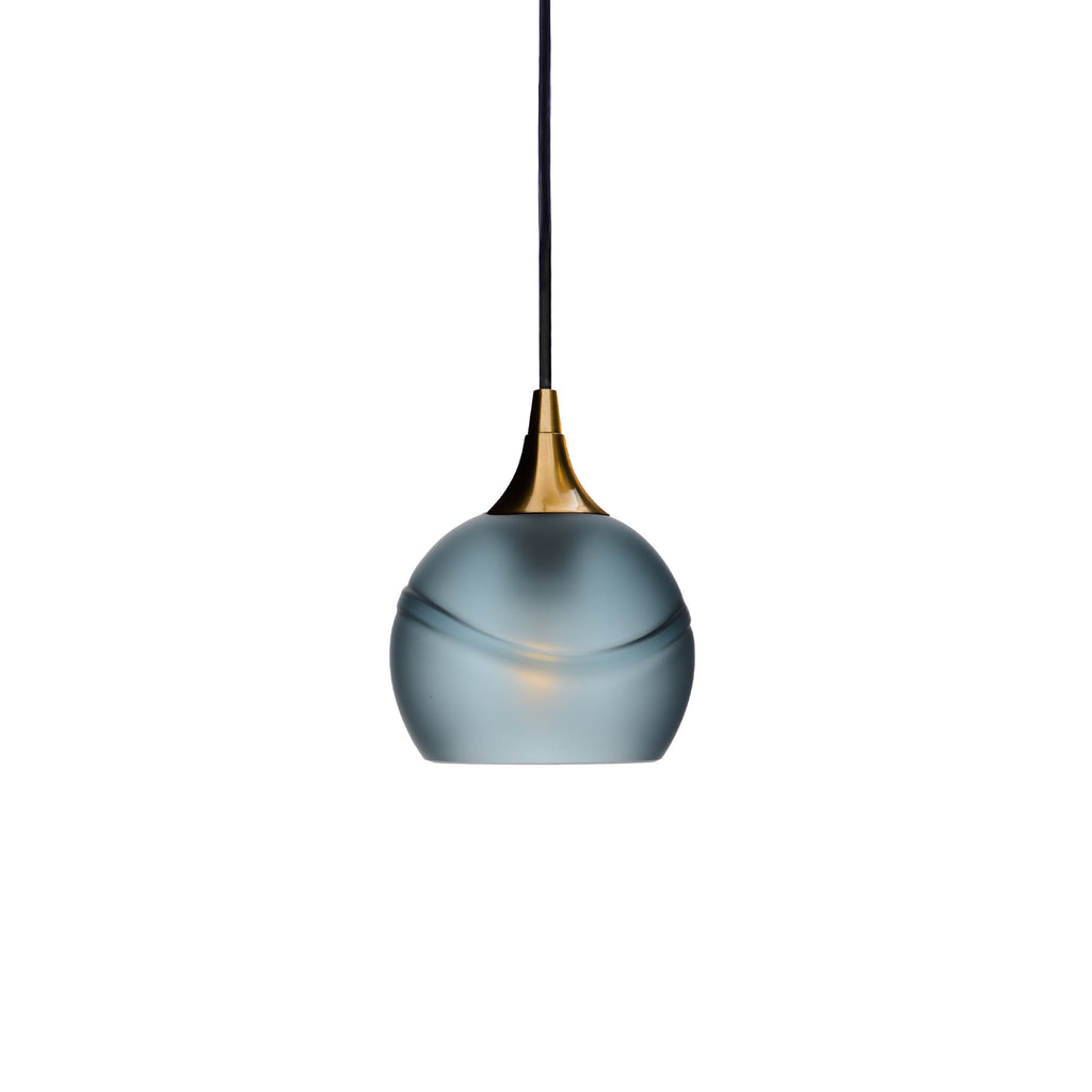 763 Single Pendant Light-Bicycle Glass Co-Polished Brass 15ft Cord + Track Mount-Glacial-Slate Gray-Bicycle Glass Co