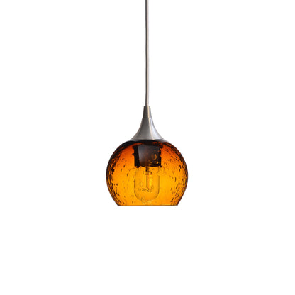 763 Single Pendant Light-Bicycle Glass Co-Brushed Nickel 15ft Cord + Track Mount-Lunar-Golden Amber-Bicycle Glass Co