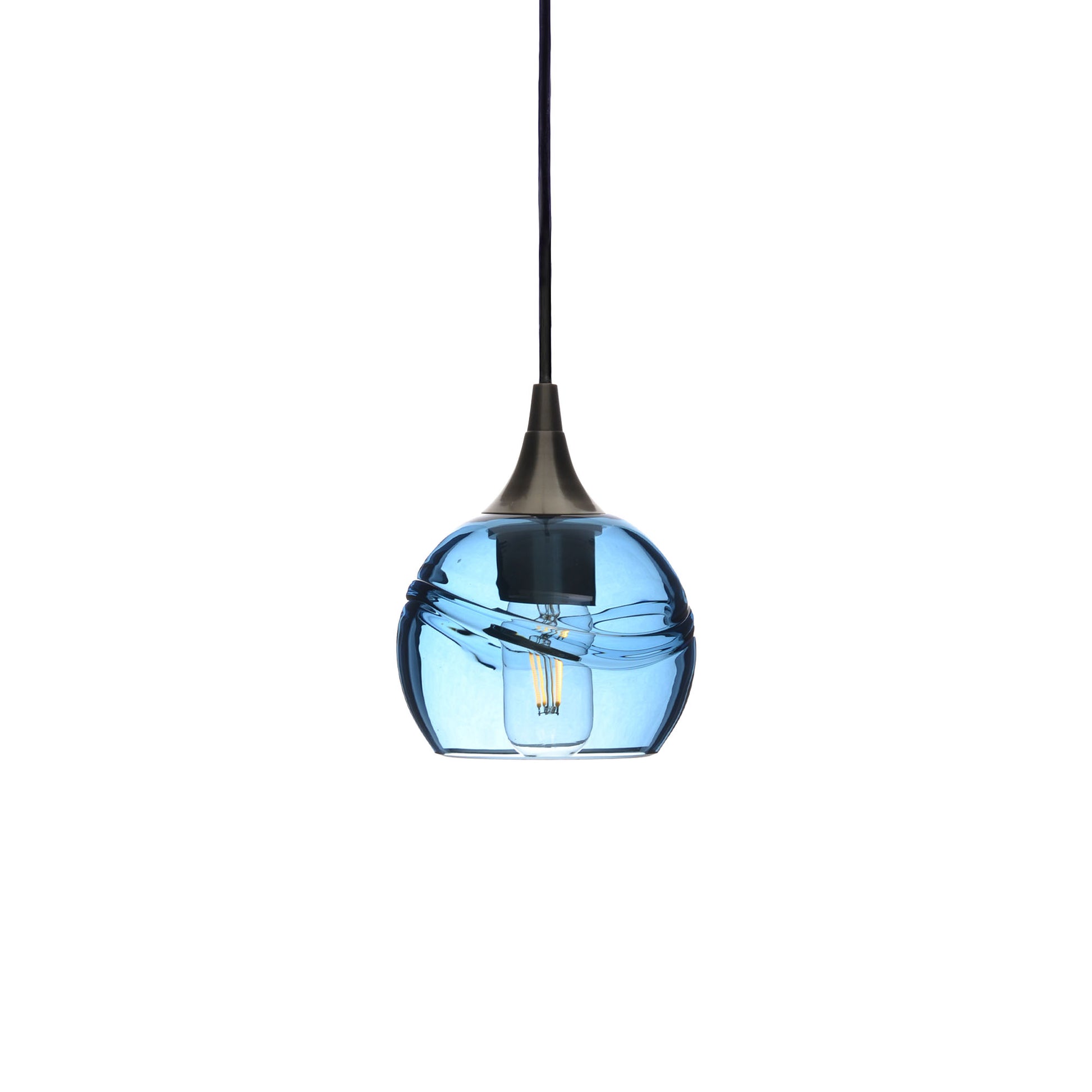 763 Single Pendant Light-Bicycle Glass Co-Antique Bronze 15ft Cord + Track Mount-Swell-Steel Blue-Bicycle Glass Co