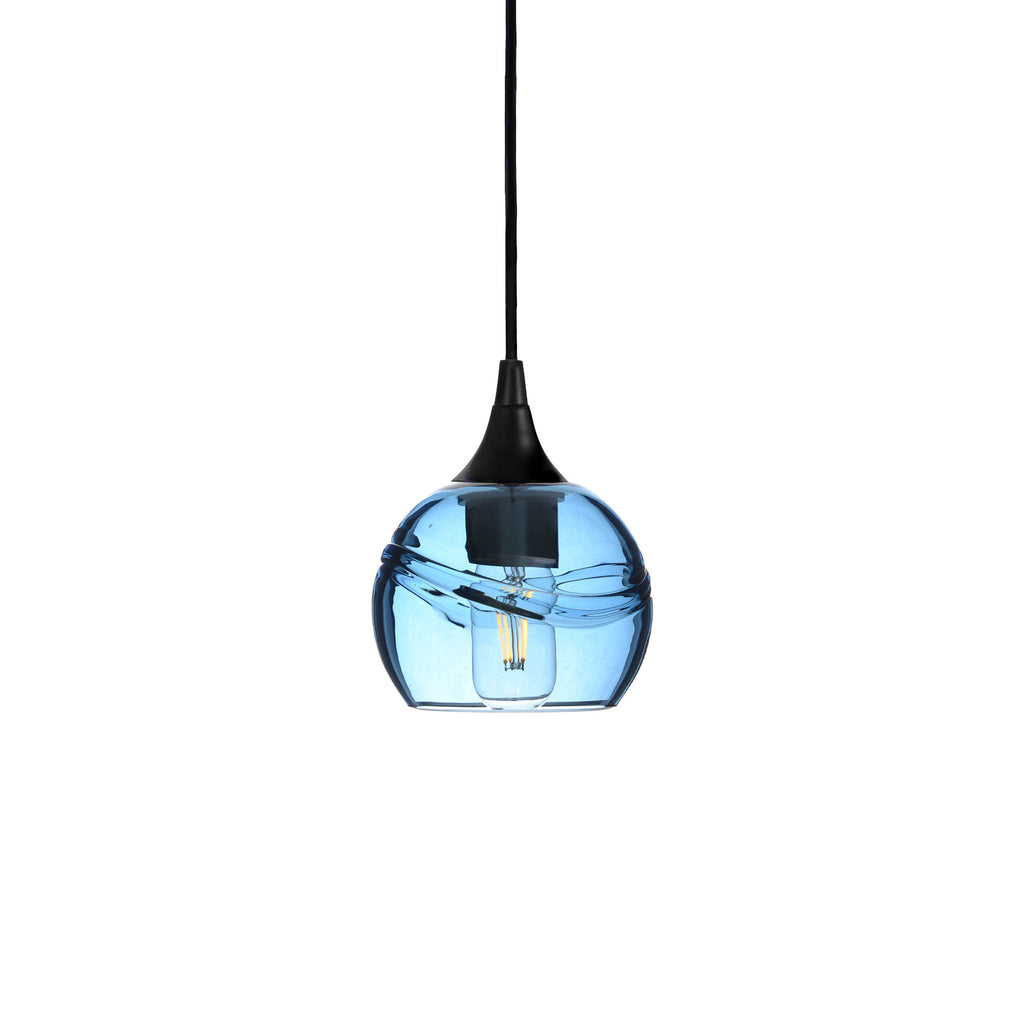 763 Single Pendant Light-Bicycle Glass Co-Matte Black 15ft Cord + Track Mount-Swell-Steel Blue-Bicycle Glass Co