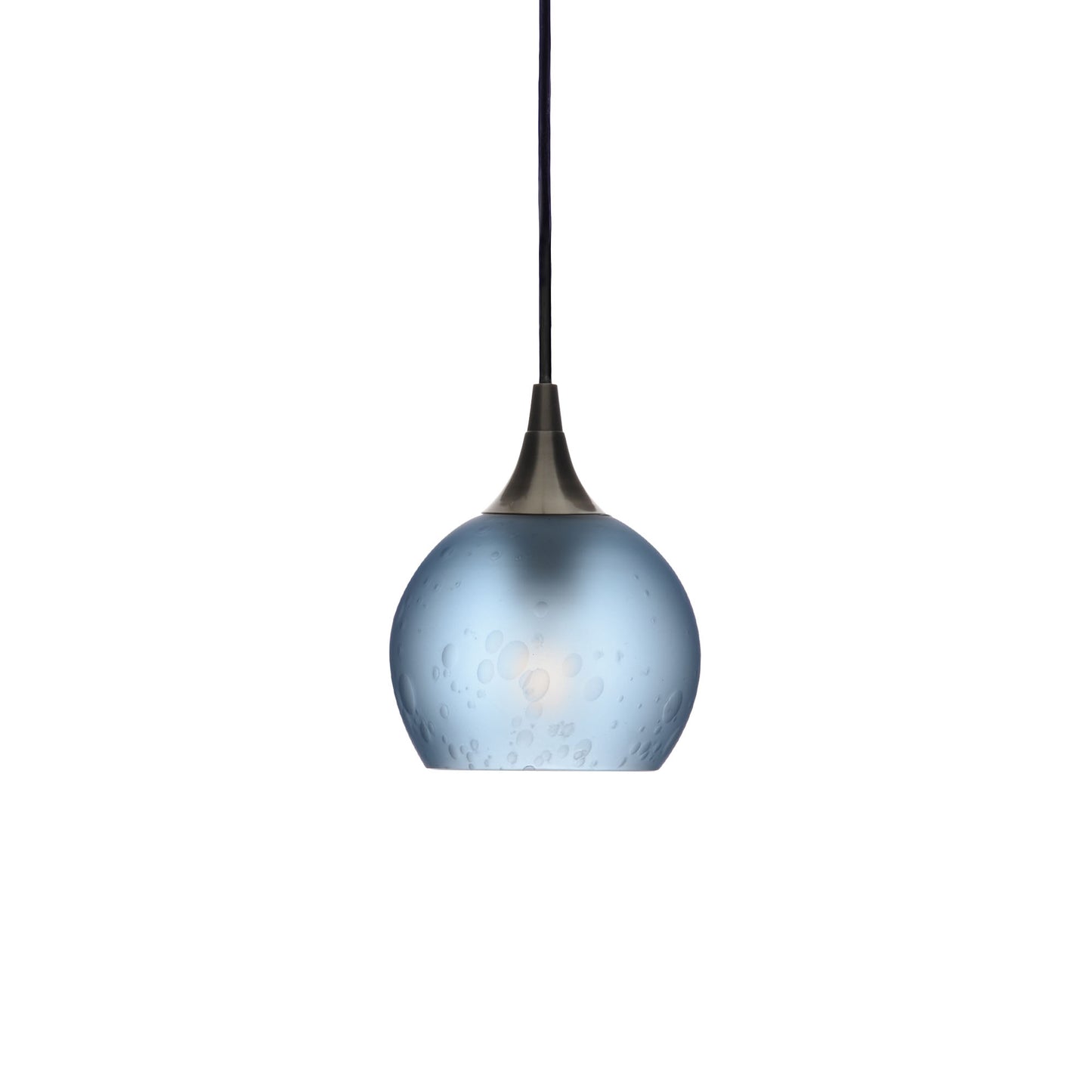 763 Single Pendant Light-Bicycle Glass Co-Antique Bronze 15ft Cord + Track Mount-Celestial-Steel Blue-Bicycle Glass Co