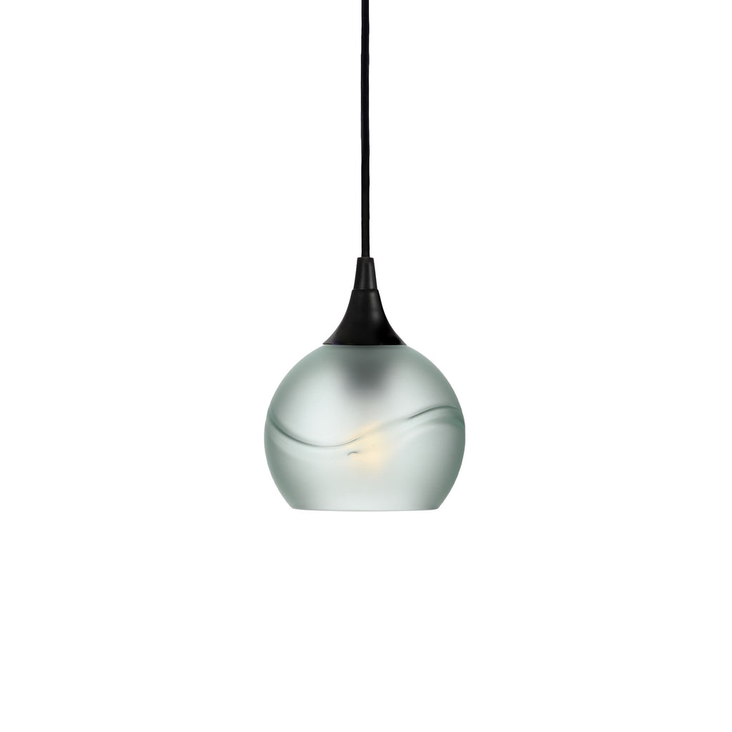 763 Single Pendant Light-Bicycle Glass Co-Matte Black 15ft Cord + Track Mount-Glacial-Eco Clear-Bicycle Glass Co