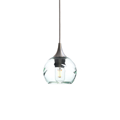 763 Single Pendant Light-Bicycle Glass Co-Brushed Nickel 15ft Cord + Track Mount-Swell-Eco Clear-Bicycle Glass Co