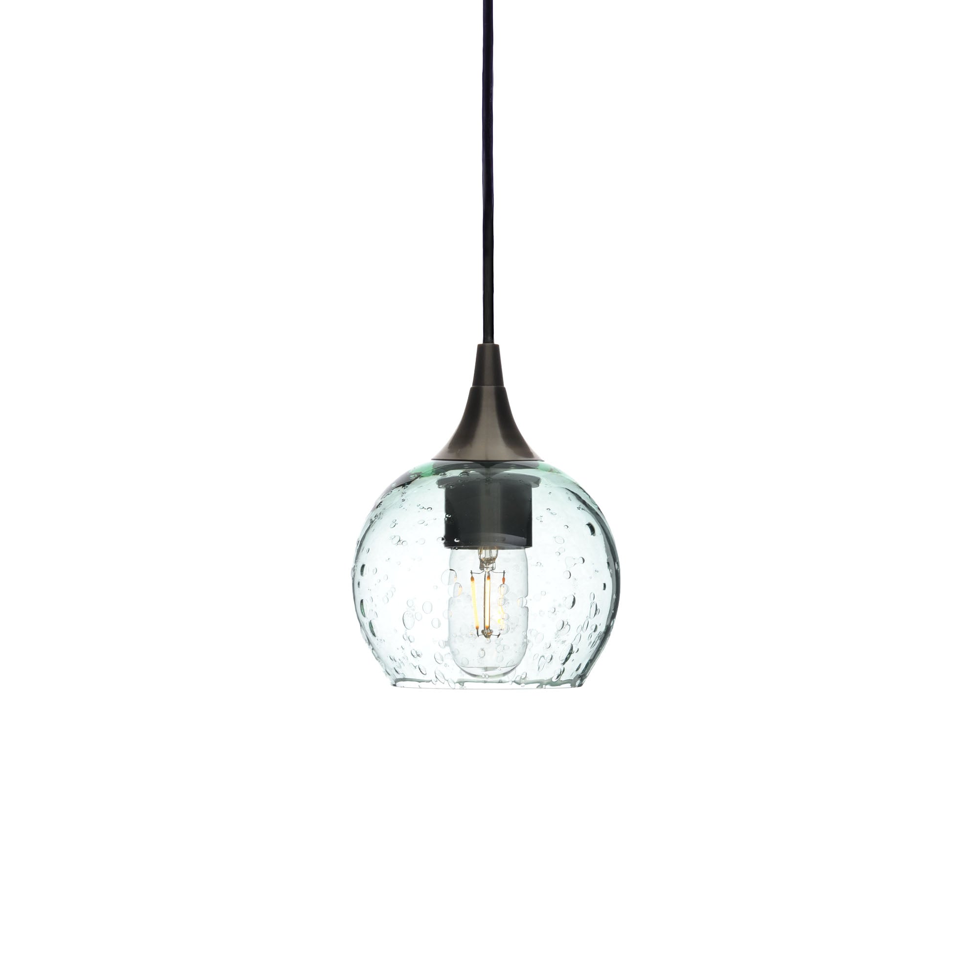 763 Single Pendant Light-Bicycle Glass Co-Antique Bronze 15ft Cord + Track Mount-Lunar-Eco Clear-Bicycle Glass Co